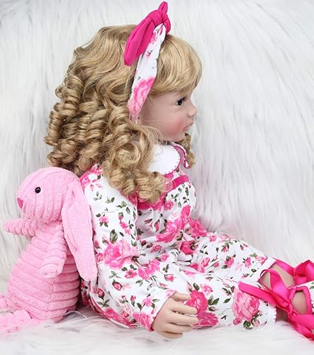 Miniatura 5 de TERABITHIA 24 pulgadas 23.6 in tamaño realmente grande largo rizado pelo rubio Reborn princesa muñeca niña en vestido floral real de tela pesada