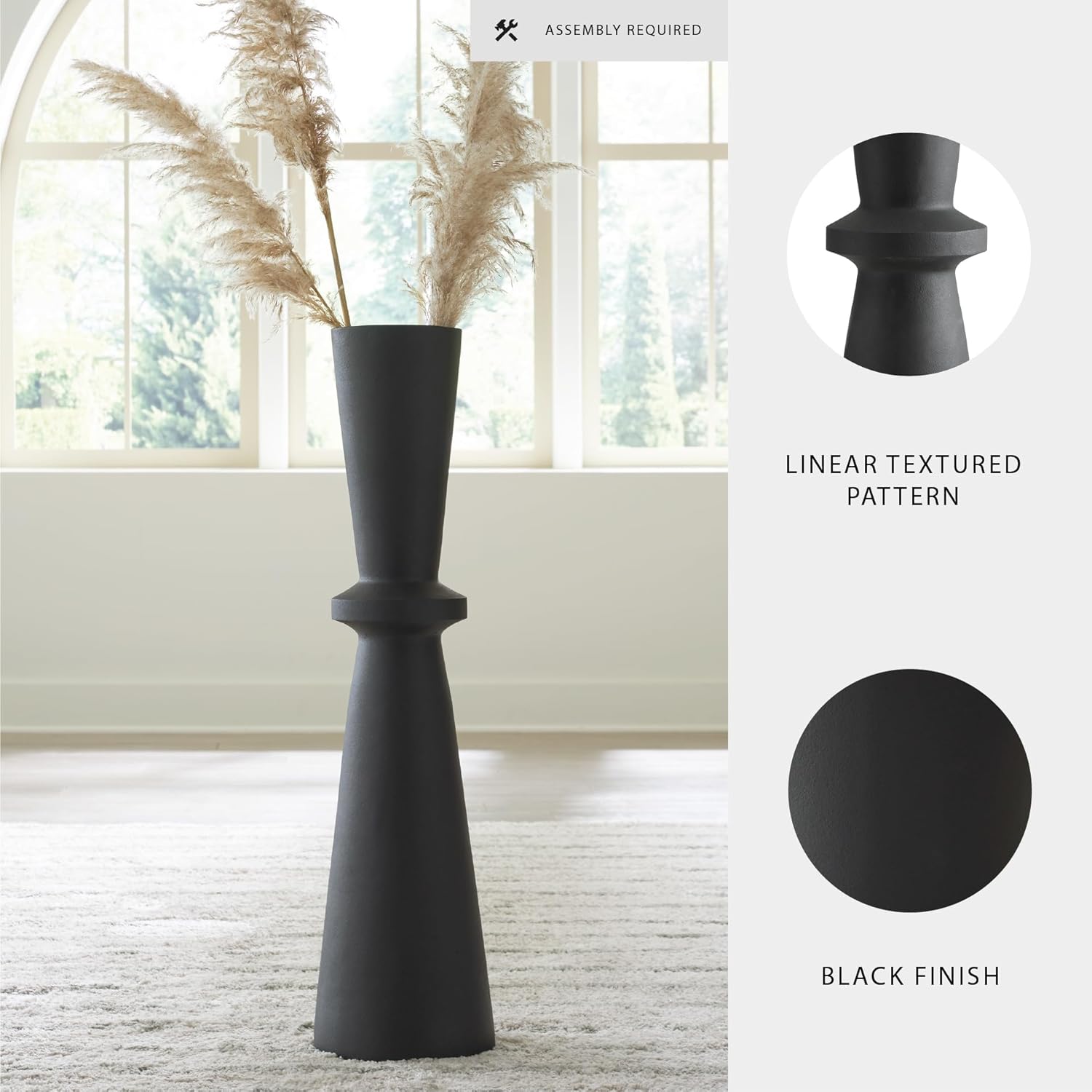 Signature Design by Ashley Collisten Modern Indoor 40" Textured Polyresin Freestanding Vase, Black