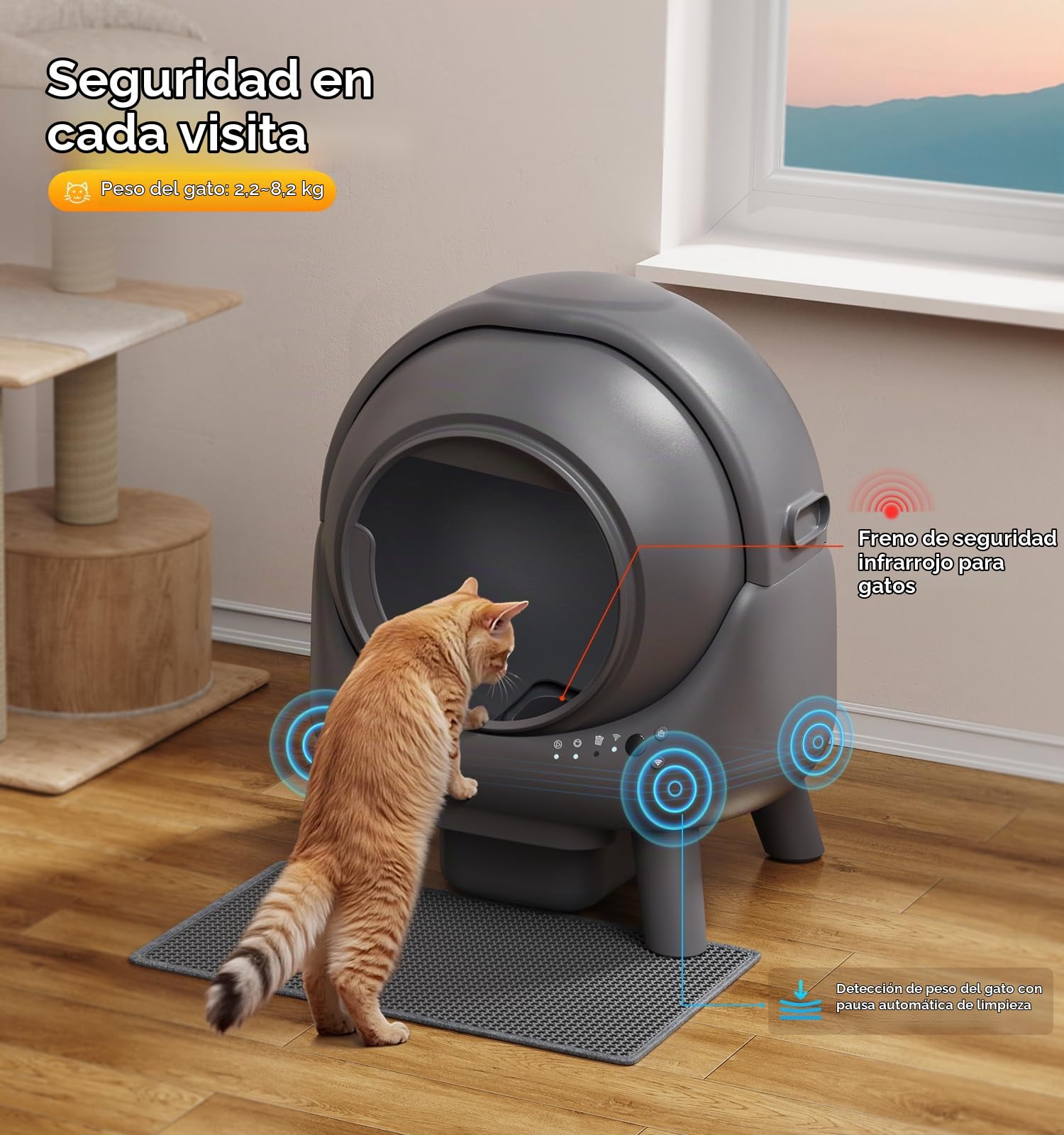 Arenero Gatos Autolimpiable Caja de Arena Sin Olor 65L +1 Bolsa de Basura