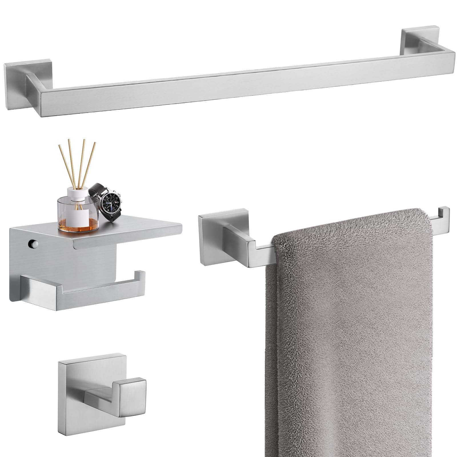 Quincaillerie de salle de bain en acier brossé inoxydable antirouille avec barre de 61 cm