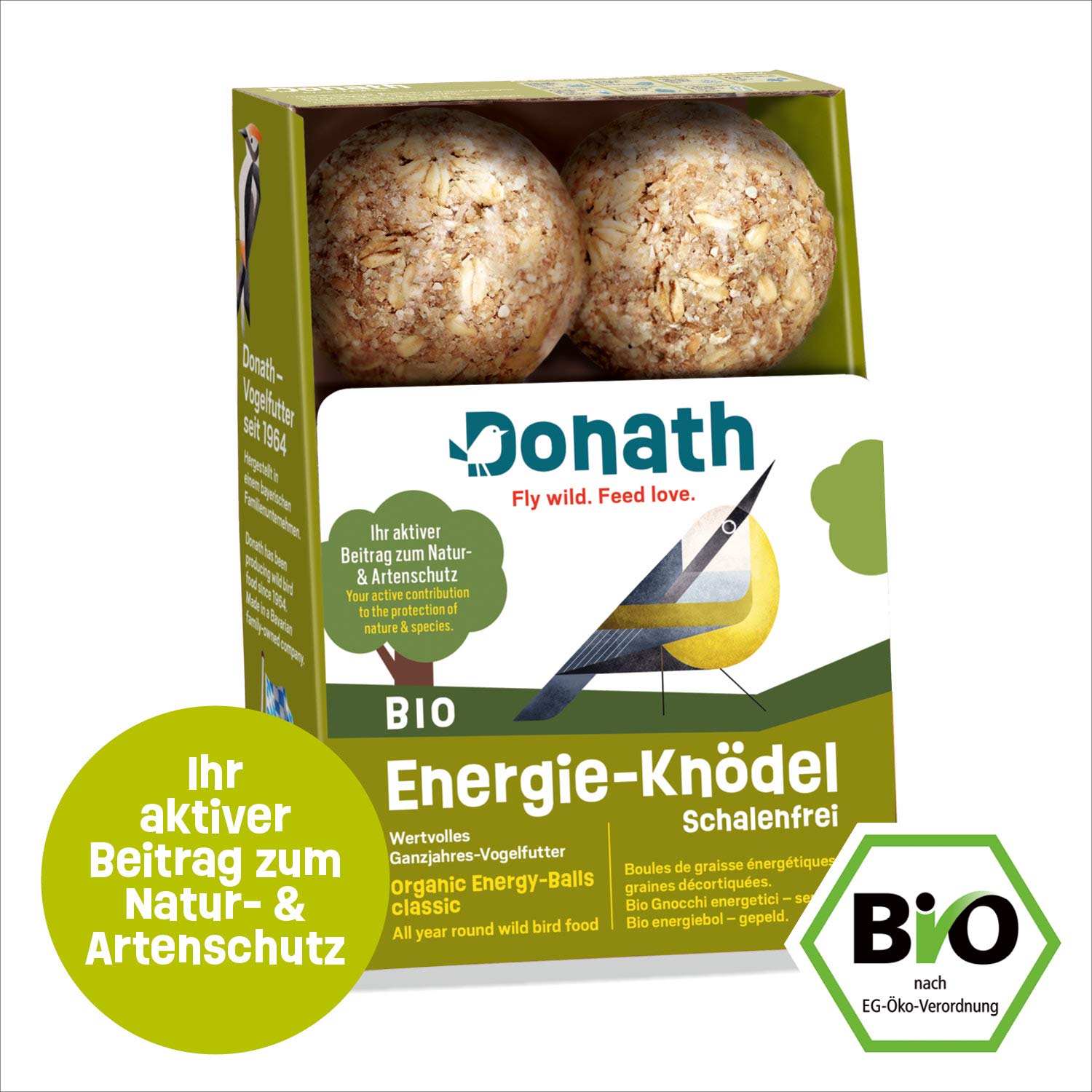 Donath gnocco BIO per cince, sbucciato, senza rete, 100g l’uno – pregiato cibo per uccelli selvatici adatto tutto l’anno - dalla nostra manifattura nel sud della Germania