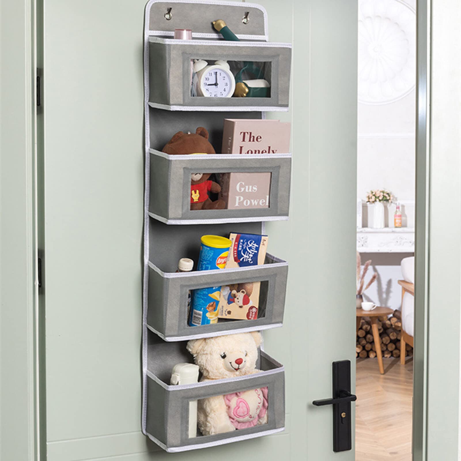 UESDU 2 Pezzi Porta Borse da Armadio, Organizer Armadio a 5 livelli Porta Peluche da Appendere pieghevole a rete, per animali di peluche (grigio