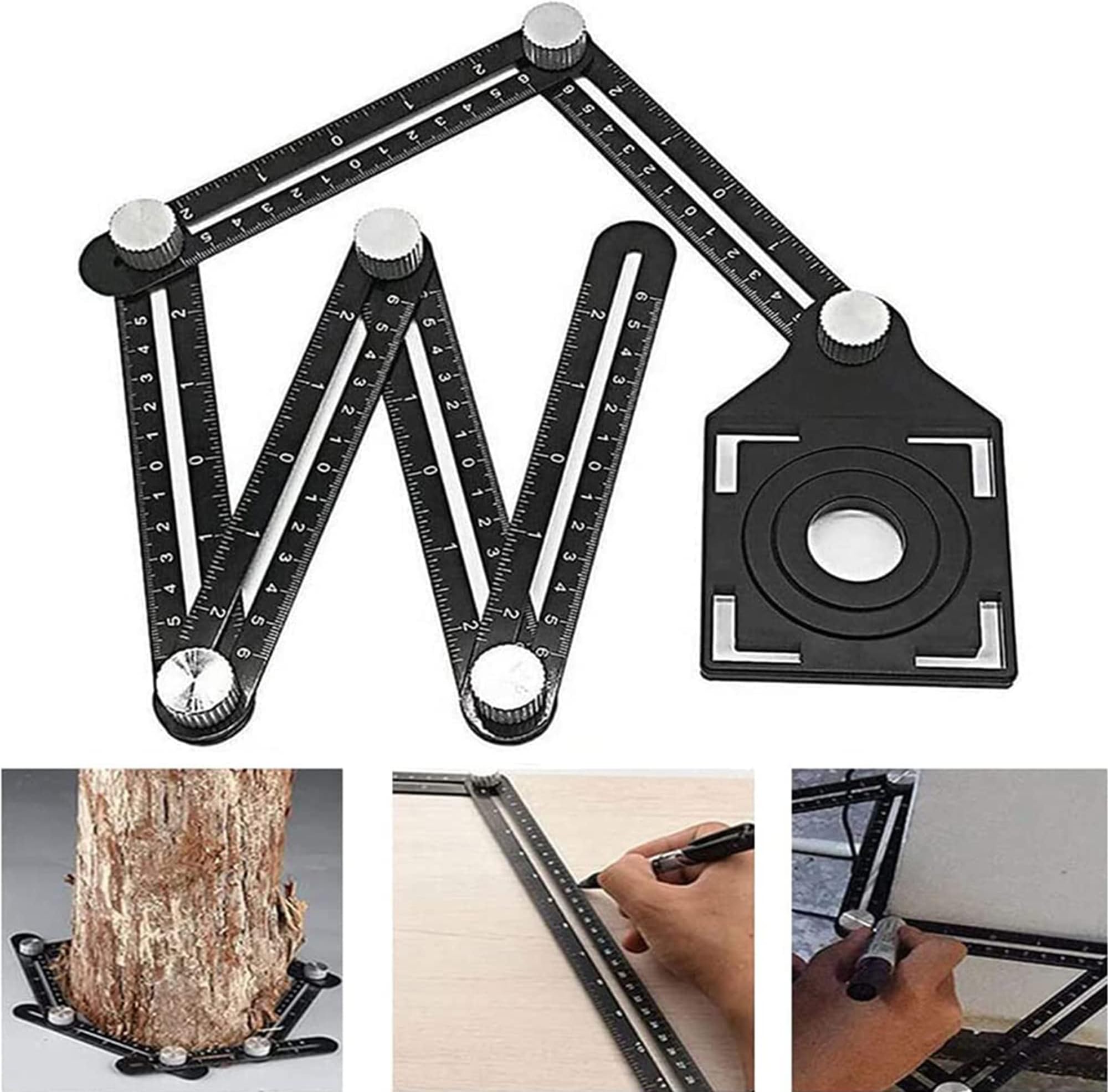 Multi Angle Measuring Ruler Adjustable Angle Measurement Tool Aluminum Alloy Angleizer Template Tool with Drill Guide Opening Ceramic Tile Hole Punch Locator for DIY Builders Carpenters Craftsmen