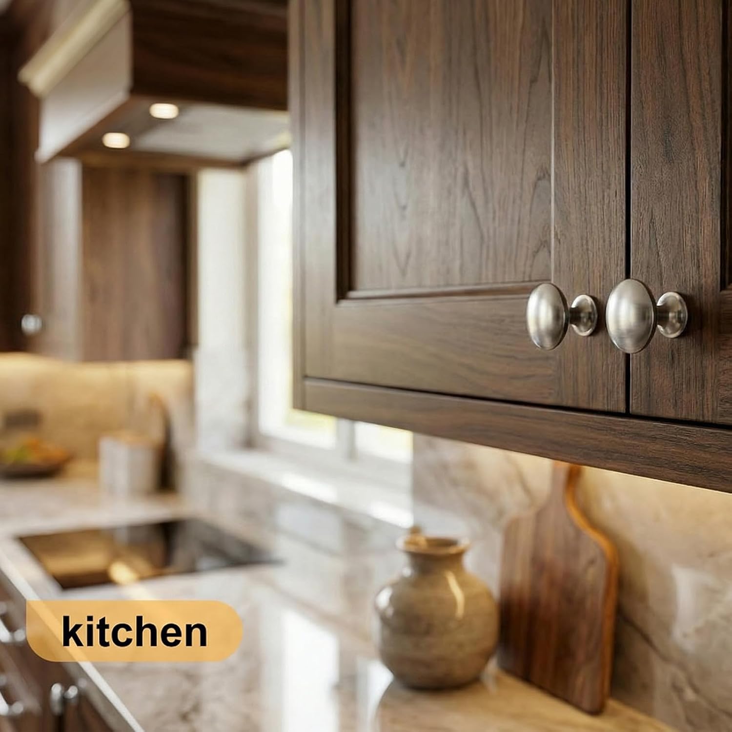 3 Pack Brushed Nickel Cabinet Knobs, Solid Zinc Alloy Round Drawer Knobs, Rustproof Kitchen Cabinet Hardware with 2 Sizes Screws for Dresser, Bathroom, Wardrobe, Closet（Silvery）