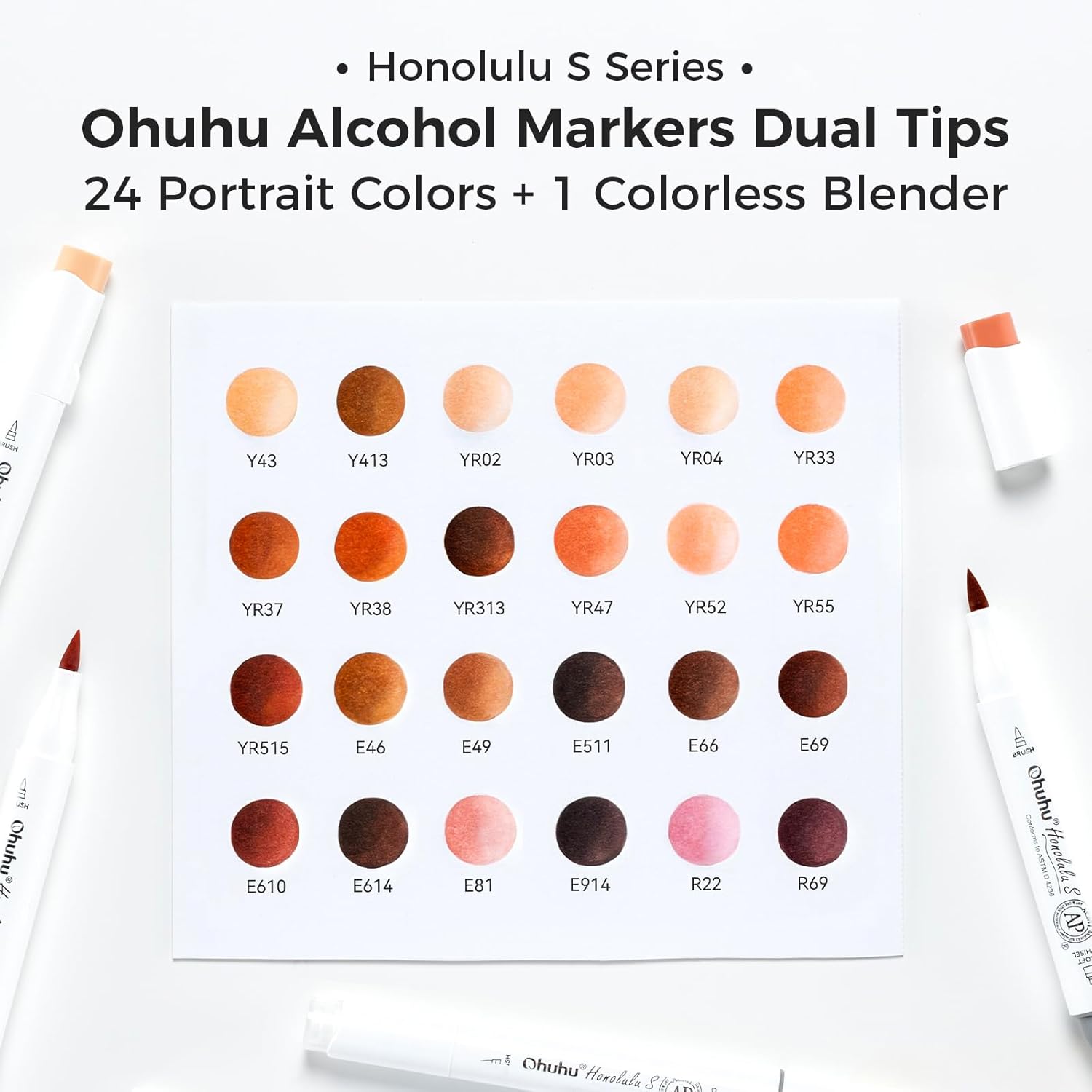 Ohuhu Alcohol Markers: Soft Chisel Red Dot Design Award Winner 24 Skin-color Brush & Soft Chisel Dual Tips Drawing Markers for Artists Beginners Adults Coloring Illustration Sketching - Honolulu S - Image 5