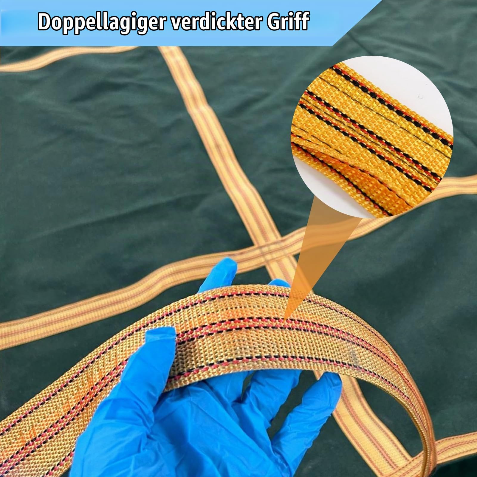 Hängendes Hebenetz 150 x 150cm, Leinwand Frachtnetz mit verstärkten Griffen, Ladung Hängendes Net, Hebeschlingennetz, Hebetuch für Bauarbeiten Transportieren, Heben und Entladen