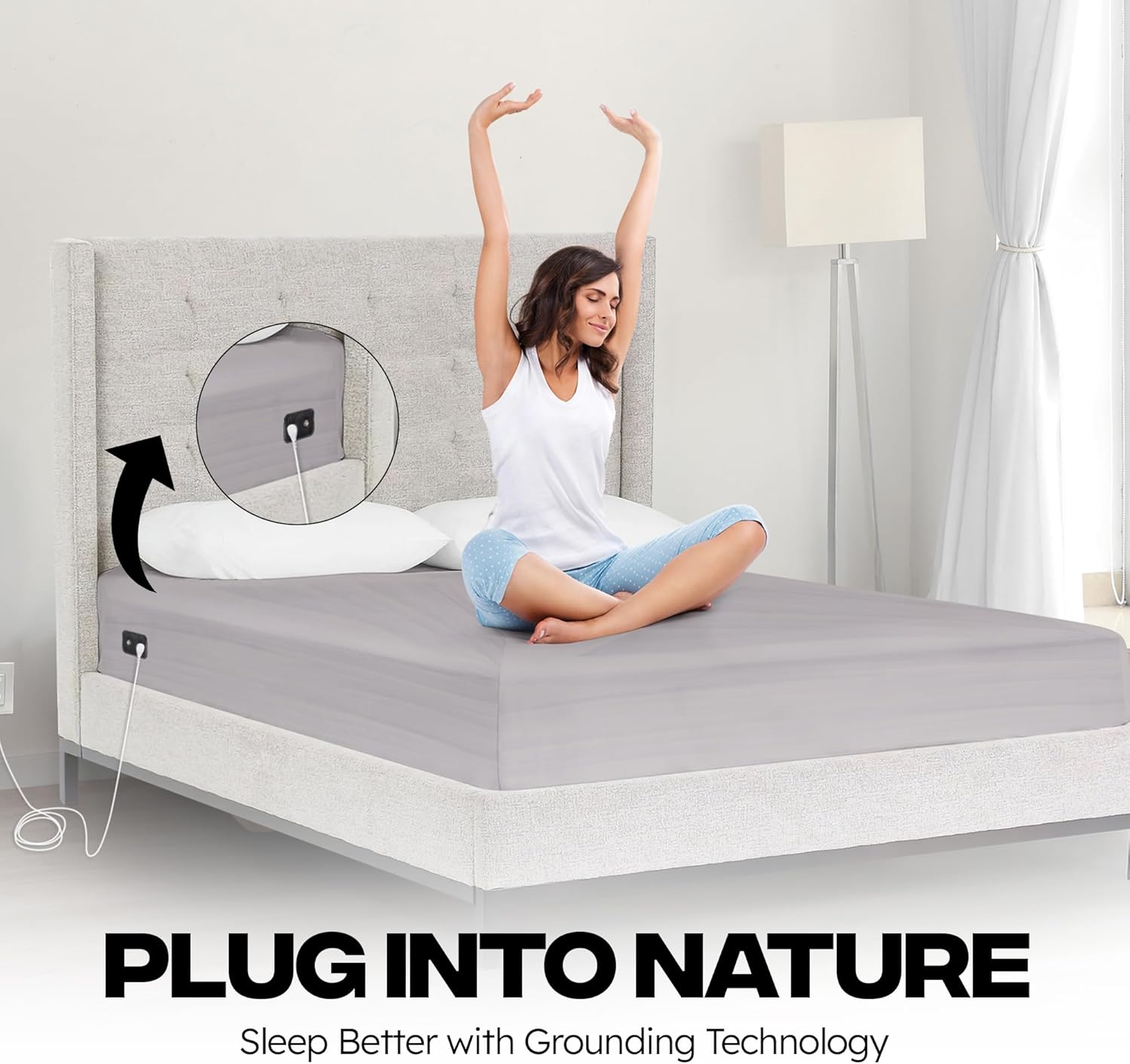 Earthbound Grounding Well Bed Sheets Queen Size - 90% Organic Cotton, 10% Pure Silver Infused Sheet | Fitted Well Deep Pocket Groundingwell Bedsheet, Improve Sleep with Our Earthing Sheets - (Gray)