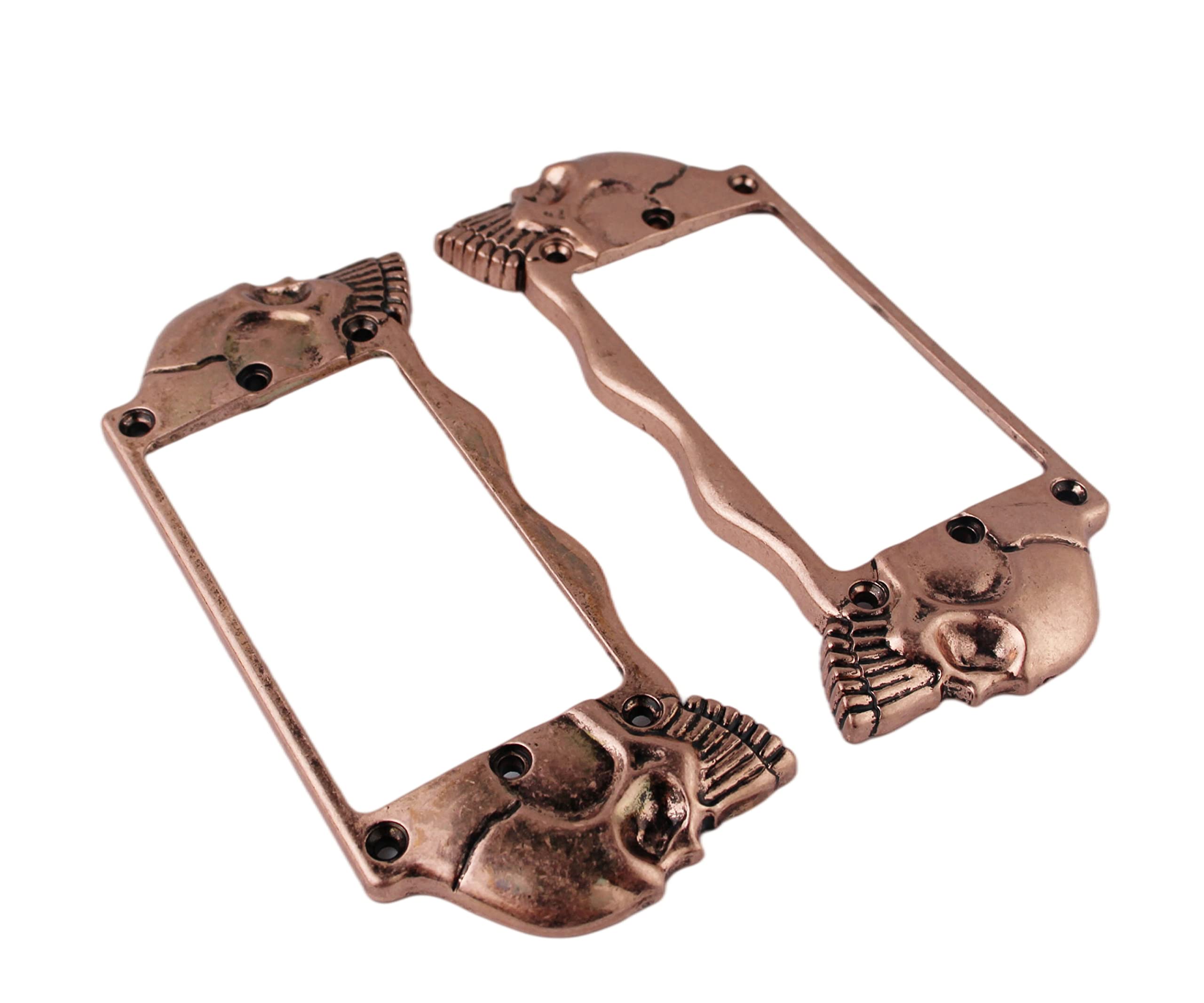 Guyker Juego de anillos de montaje de pastilla Humbucker de metal plano, pieza de repuesto para guitarra eléctrica o bajo de precisión (2 unidades, bronce antiguo)