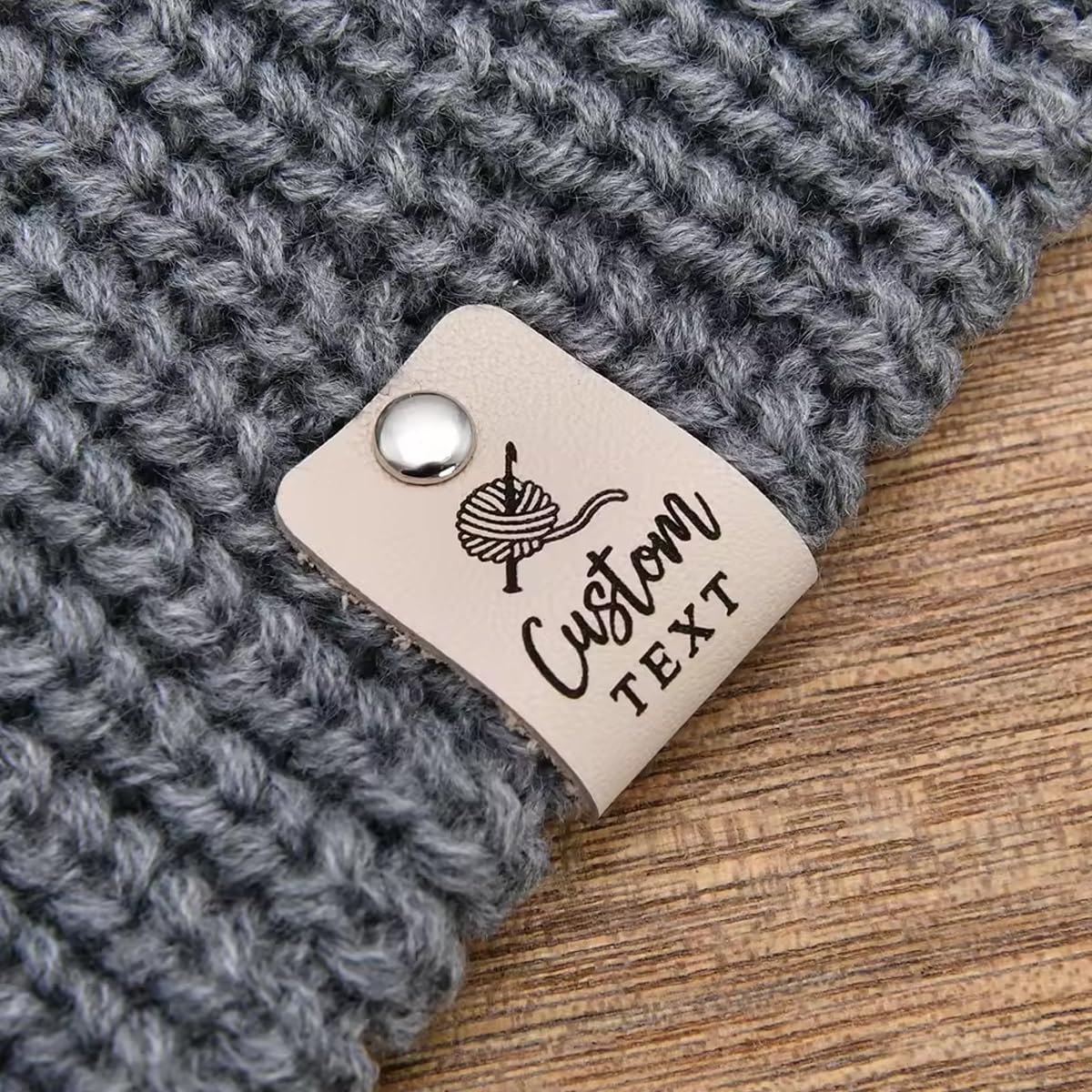 BFBZYME 2.4x0.8in Custom Name Labels For Clothes, Personalised Leather Tags With Rivets, Tags For Knitted Hats, Handmade Sewing Label Weaving Decoration (10-100 Pcs)