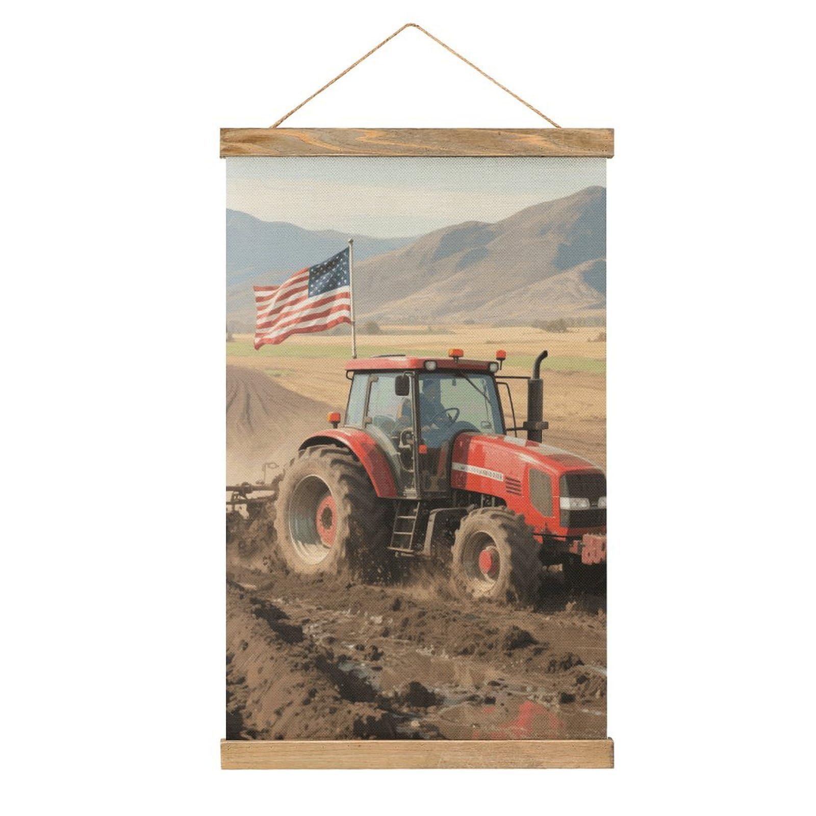 Fodpand Style Tractor Wall Art 20.4"X13.1" - Linen Canvas Hanging Banner Poster With Wooden Frame, Pictures Artwork Wall Art Decor For Living Room Bedroom Office, Ready To Hang