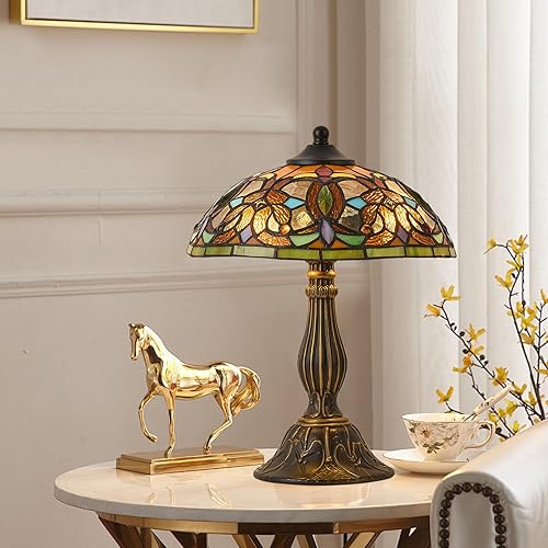 Miniatura 9 de Lámpara de mesa estilo Tiffany, lámpara de cristal de 12 pulgadas, lámpara de mesa antigua, lámpara de noche, para mesita de noche, dormitorio, sala