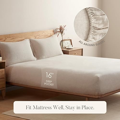 Miniatura 4 de DAPU - Fundas de almohada de lino puro (1 par), tejido de lino natural francés 100% (Queen, blanco)