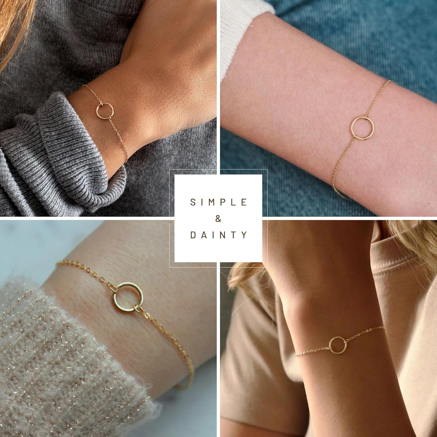 NOKMIT Solid 925 Sterling Silver Bracelets for Women, Dainty Interlocking Circles Cubic Zirconia Adjustable Chain Bracelet, Trendy Stackable Link Bracelets, Simple Cute Jewelry Gifts - Image 4