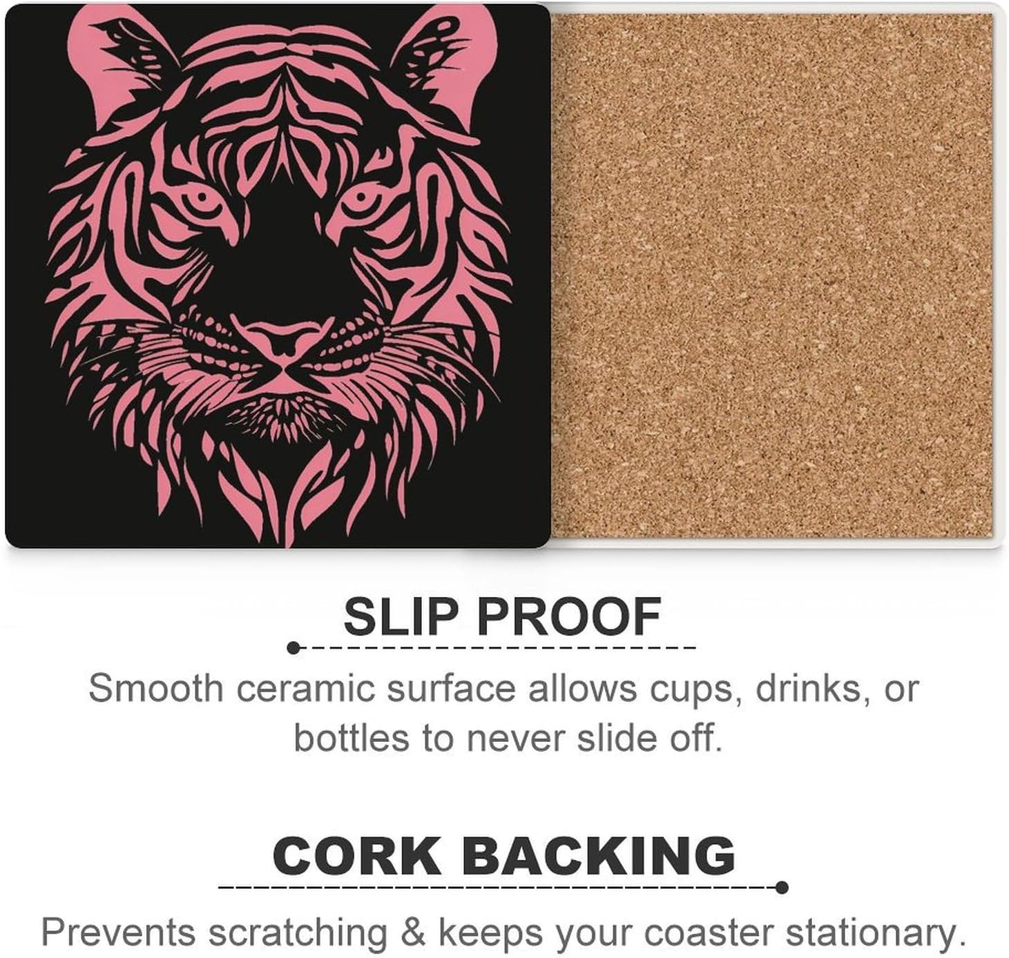 Tiger Face Ceramic Coasters Square Drinks Coaster Coffee Table Decor Table Coaster for Home Bar