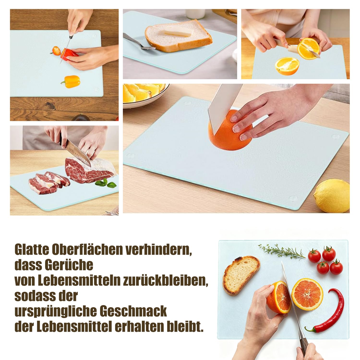 2 sztuki desk do krojenia z hartowanego szkła, deska do krojenia z hartowanego szkła 28 x 20 cm, szklana deska do krojenia, antypoślizgowe gumowe nóżki, bez plastiku, szklana deska do krojenia, do