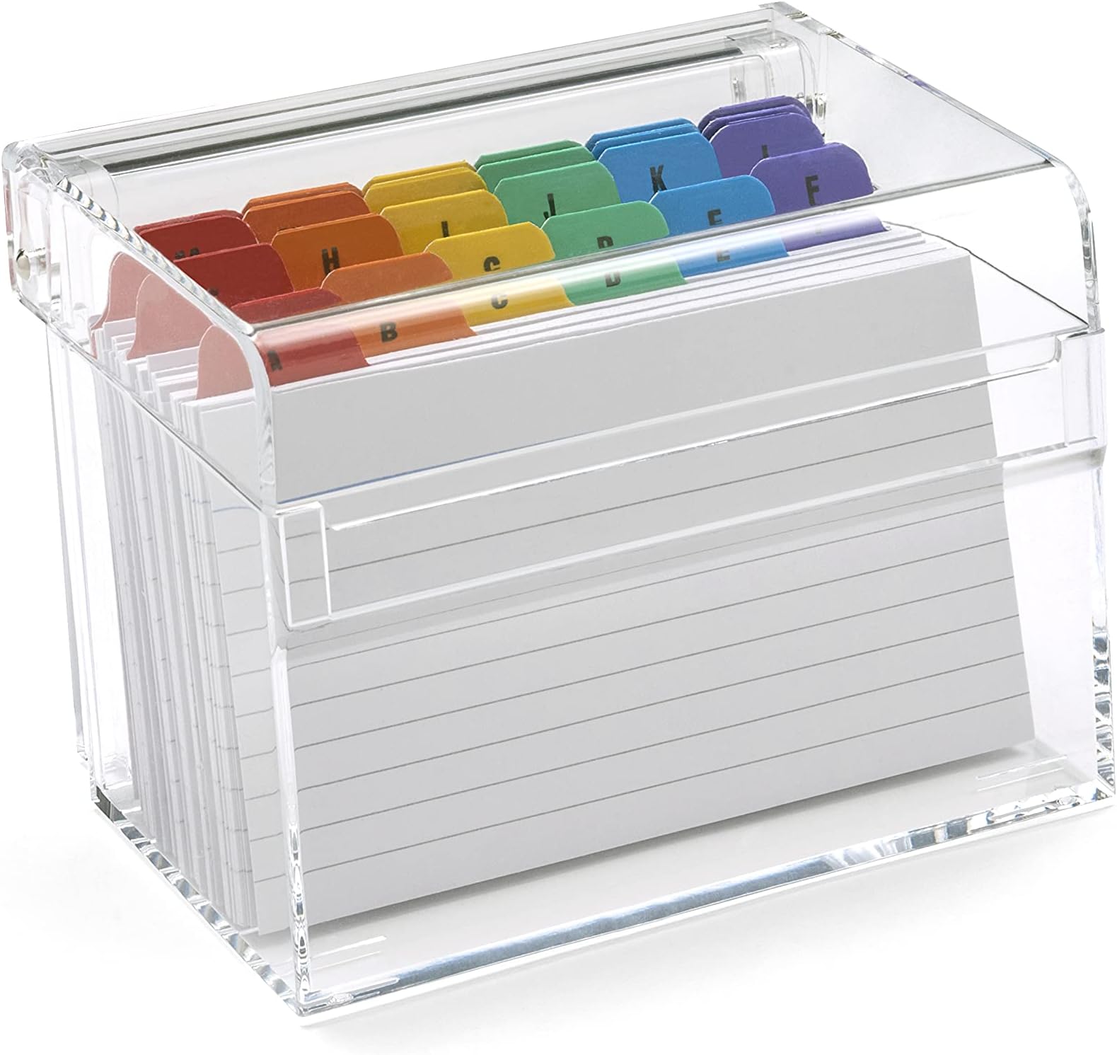 Osco Small Clear Acrylic Index Box, A to Z Divider Tabs, 100 Lined Note Cards, Ruled Revision Flash Cards, Recipe Notes, Contacts Filing, Desktop Organiser, Holds 5" × 3" cards (127 × 76 mm)