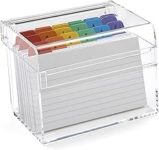 OSCO Small Clear Acrylic Index Box, A to Z Divider Tabs, 100 Lined Note Cards, Ruled Revision Flash Cards, Recipe Notes, Contacts Filing, Desktop Organiser, Holds 5" × 3" Cards (127 × 76 mm)
