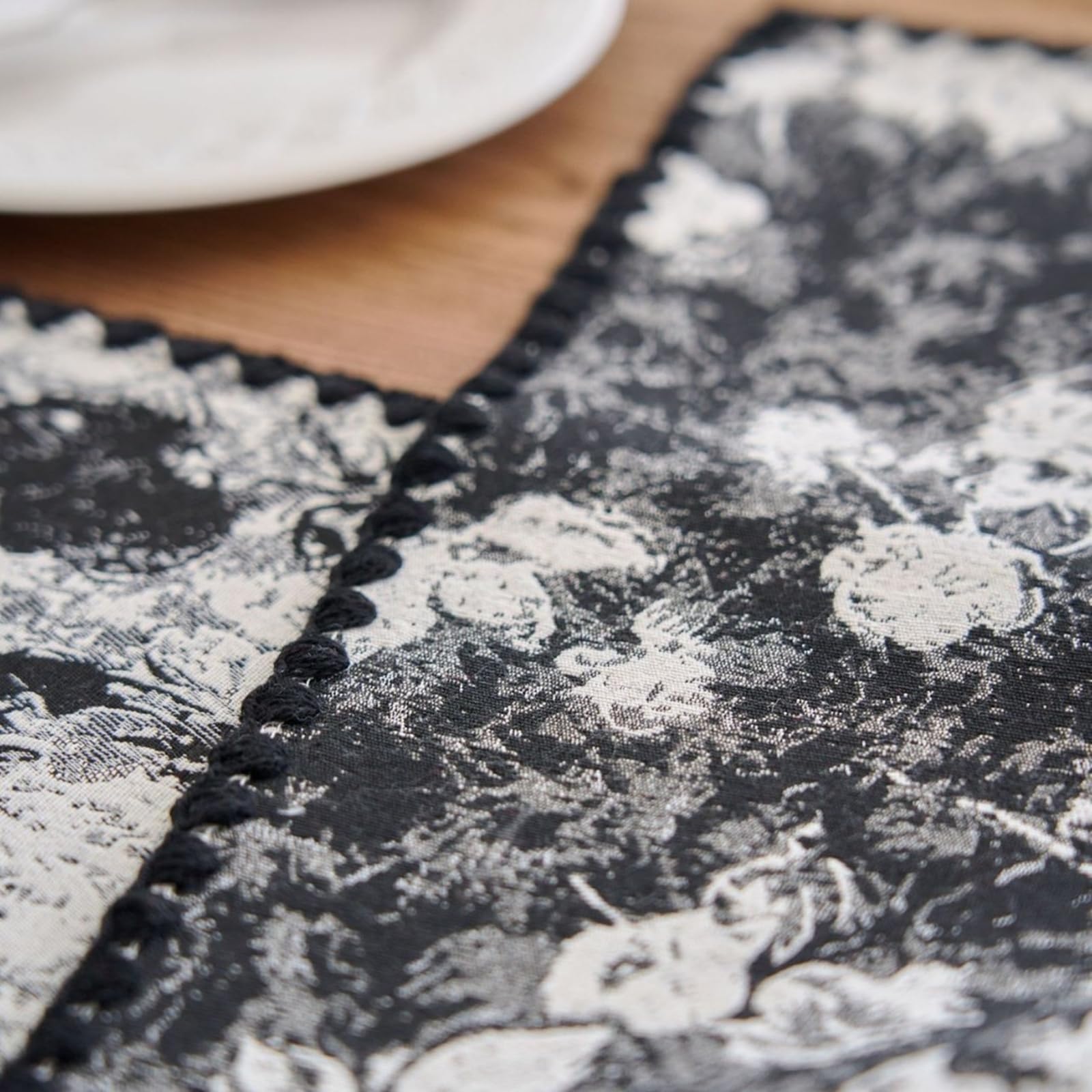 Tischläufer Landhausstil Polybaumwolle, Tischläufer Wohnzimmer 30x350 cm, Schwarzes Jacquard mit Blumenmuster