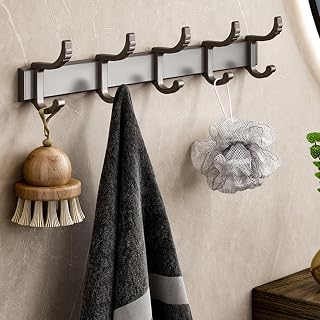 Aluminum Alloy Coat Rack Wall Mounted - 5 Tri Hooks, Heavy Duty, Stainless Steel, Metal Coat Hook Rail for Coat Hat Towel Purse Robes Mudroom Bathroom Entryway