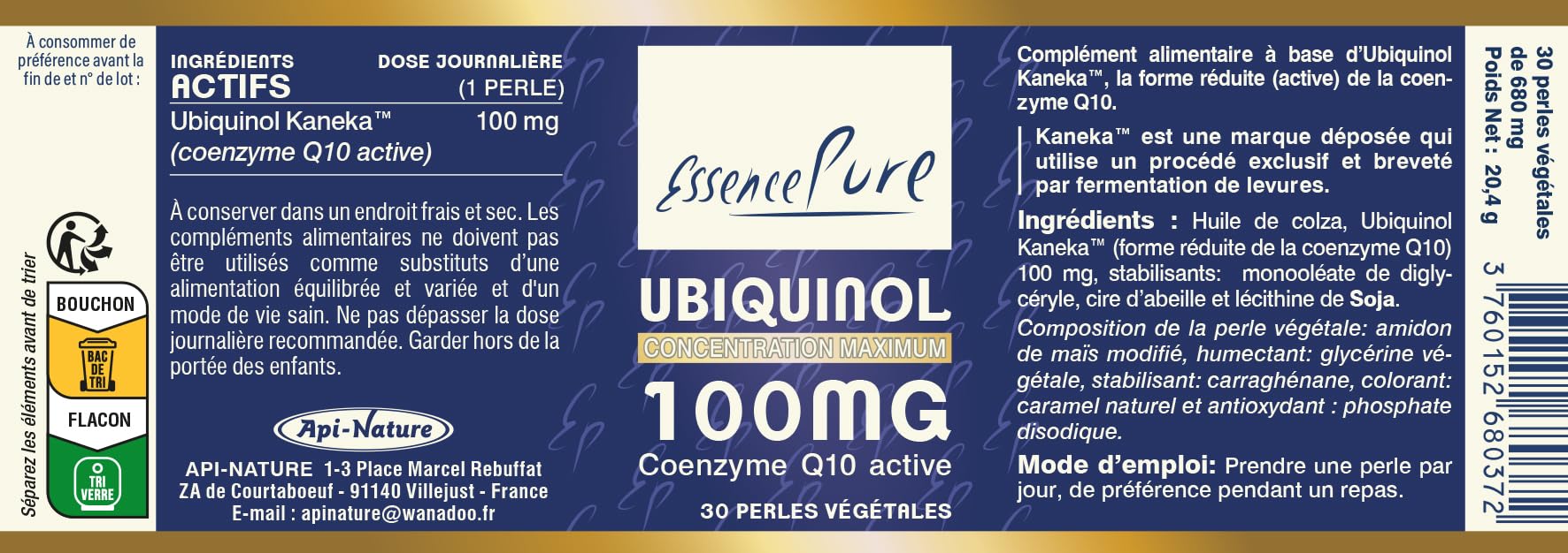 Ubiquinol Kaneka®, Essence Pure, 30 Perles