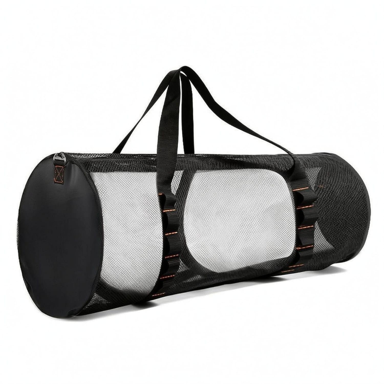 TRENDYNEST Detachable Shoulder Strap Cylindrical Mesh Bag Solid Textile Panels Zippered Sandproof Beach Tote Zipper Top Mesh Beach Bag Portable for Swimming, Travel, Gym, Toiletry, Black a-image-41