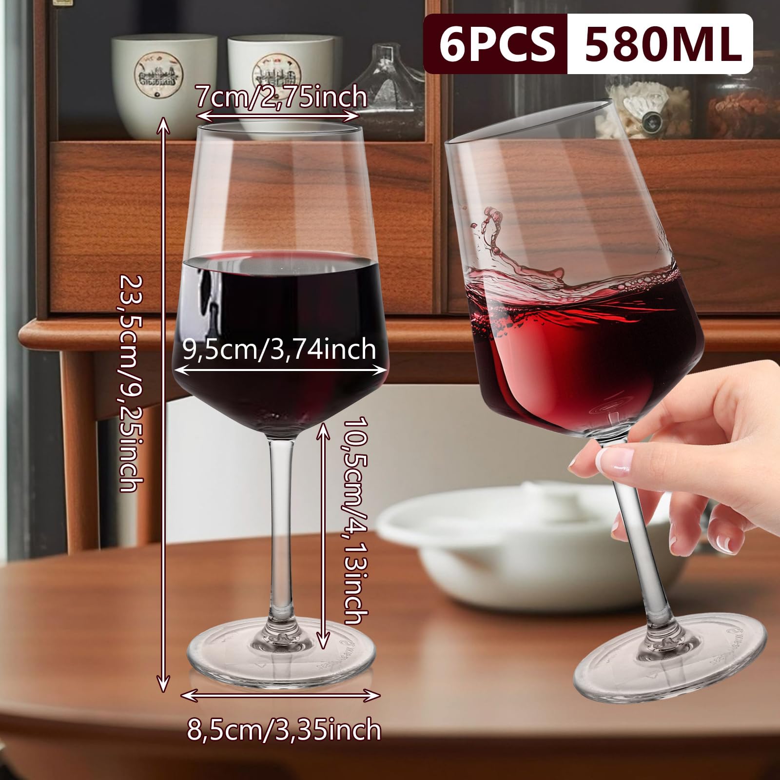 JMIATRY 6 copas de vino reutilizables para PC, 580 ml, para camping, copas de vino tinto, irrompibles, reutilizables, para caravanas, fiestas en la piscina, fiestas en el jardín, festivales y picnics