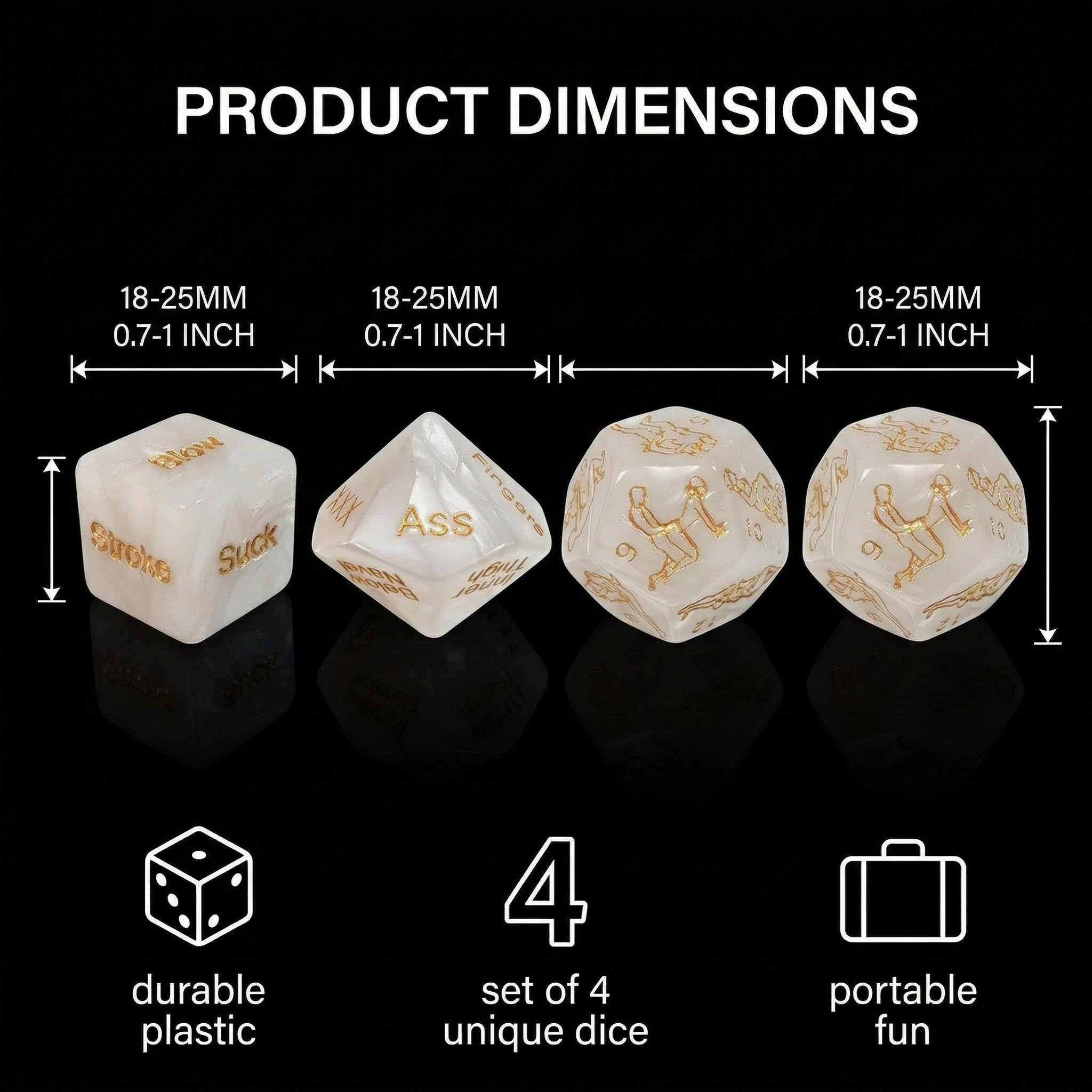 Coppia Di Dadi Da Gioco Per Coppie, 4 Pezzi, Regali Per Uomini, Dadi Decisionali Per Anniversari, Colore Bianco Con Motivi Dorati, Dimensione 18-25Mm