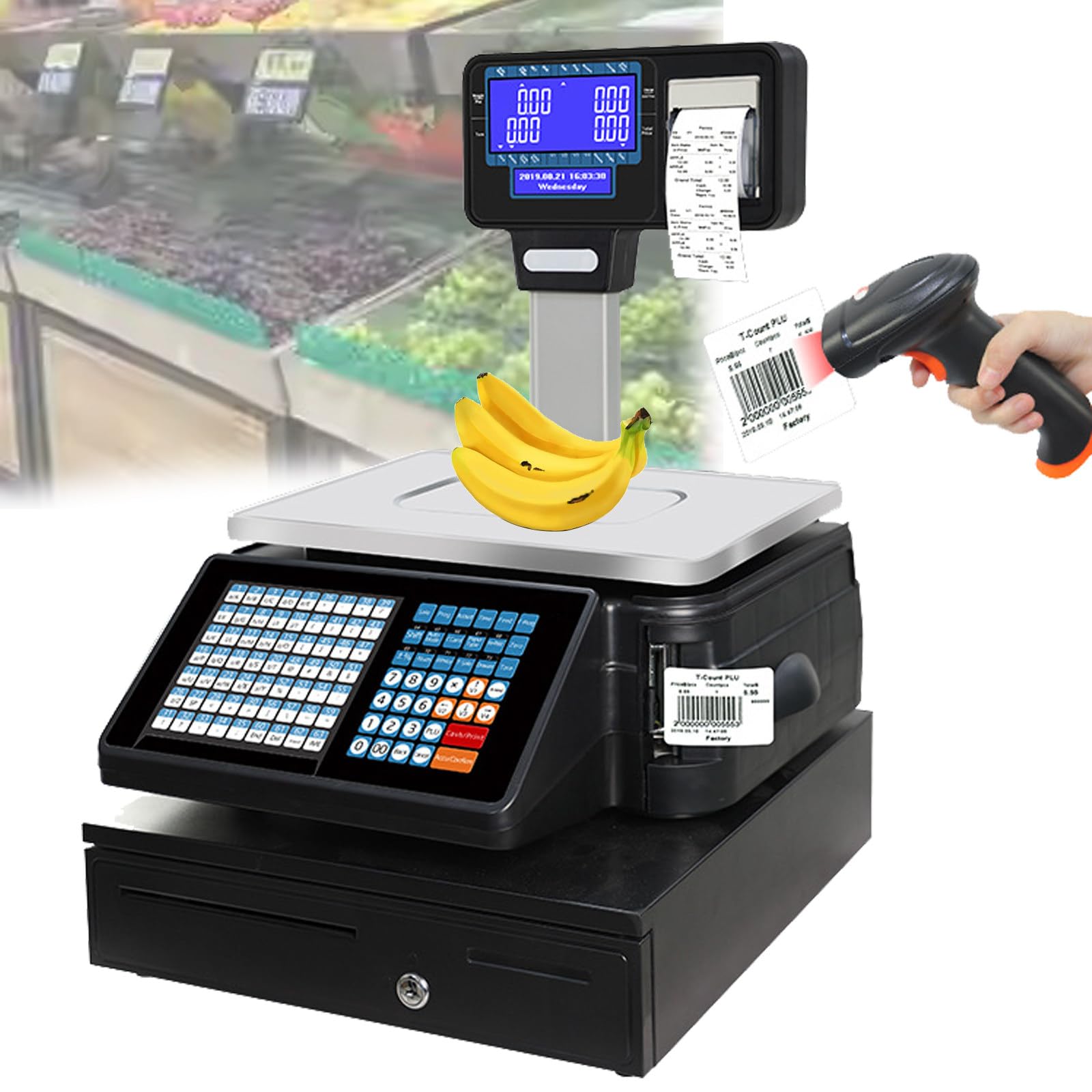 SaryEdge Weighing Scales with Label and Receipt Printer - Ideal for Commercial Food Meat Weighting Shop Retail Electronic Weight Calculator,C,C