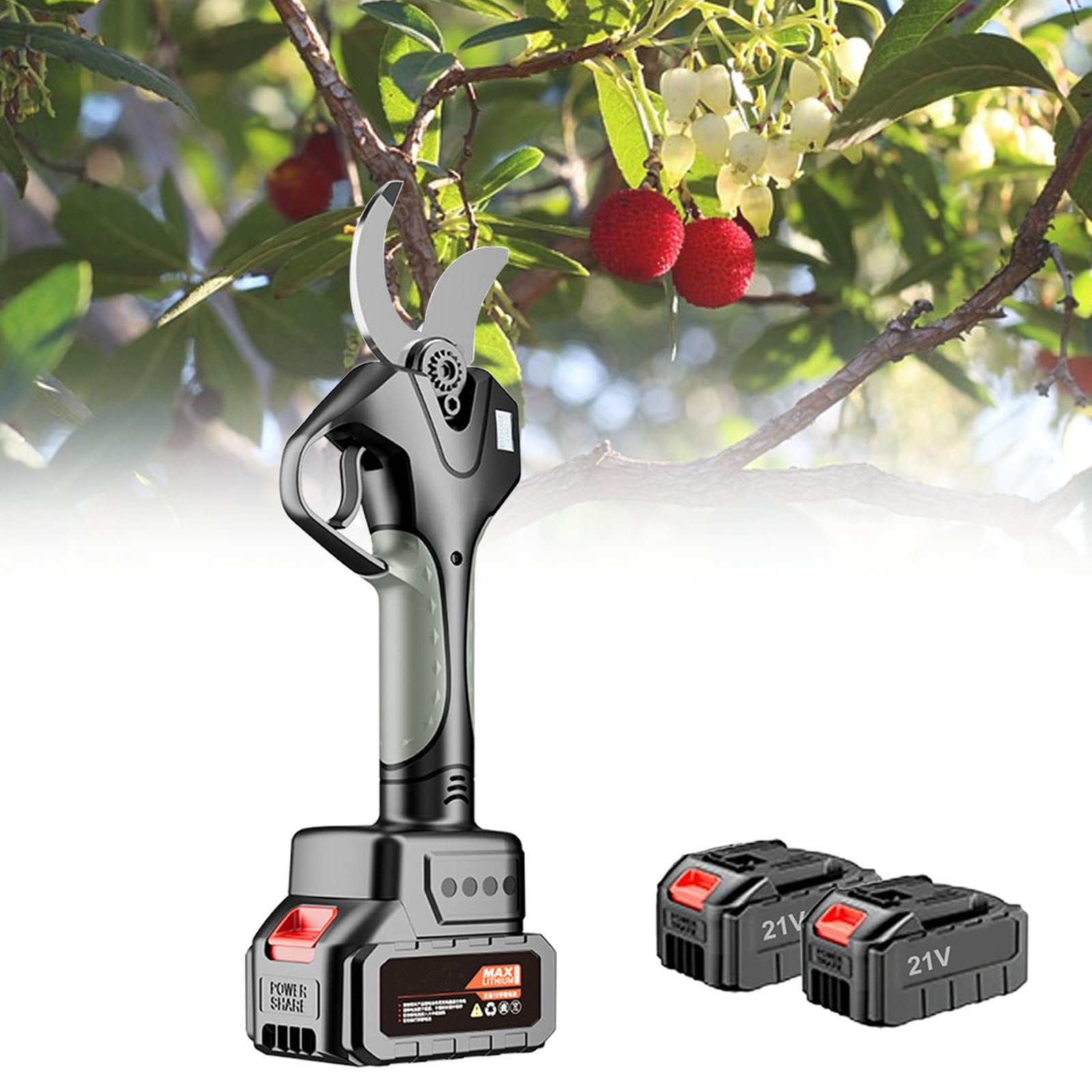 Lama Tagliarami, Forbici da Potatura Elettriche da Giardino con Display Digitale, Forbici per Giardini, Frutteti, Fiori E Siepi, Sezionatore Professionale, con 2 Lame di Ricambio