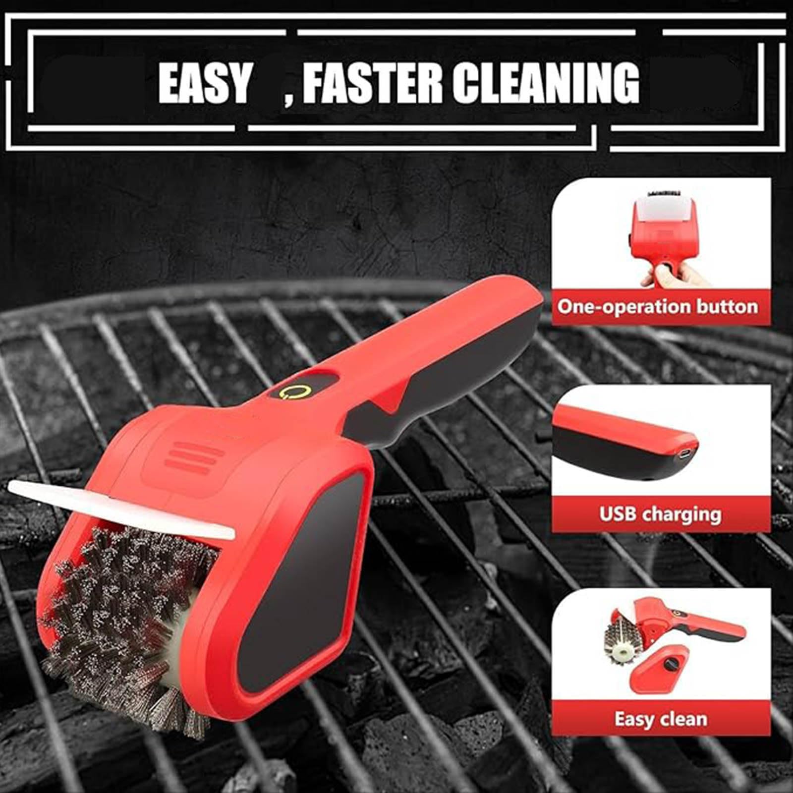 Estropajo eléctrico fuerte para barbacoa, plano de radio, cabezal de limpieza sin deslustre, mango ergonómico, cepillo eléctrico para barbacoa