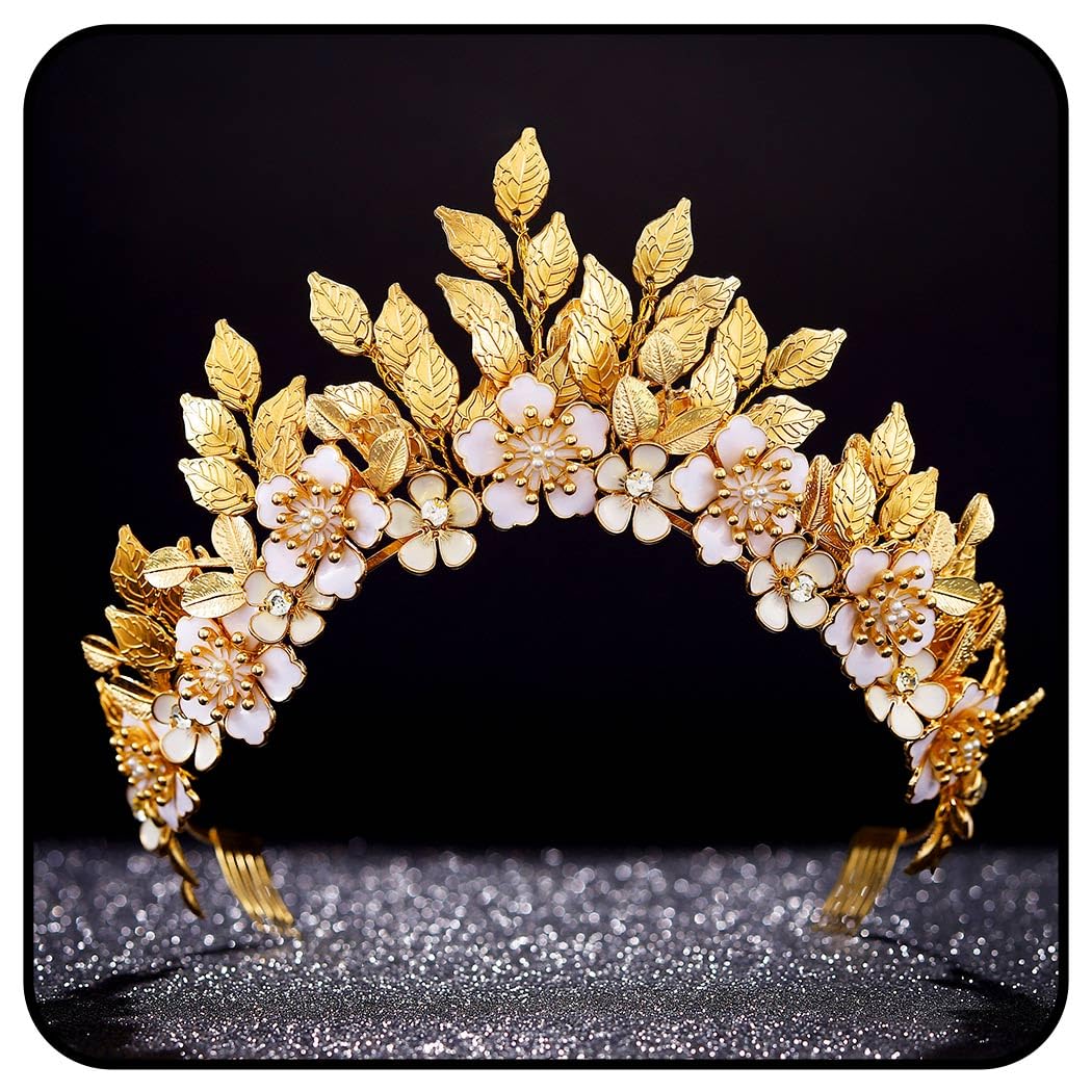 Zoestar Hoja Tiaras y coronas nupciales Diadema con corona de flores doradas Tocado de princesa y diosa de novia para mujer