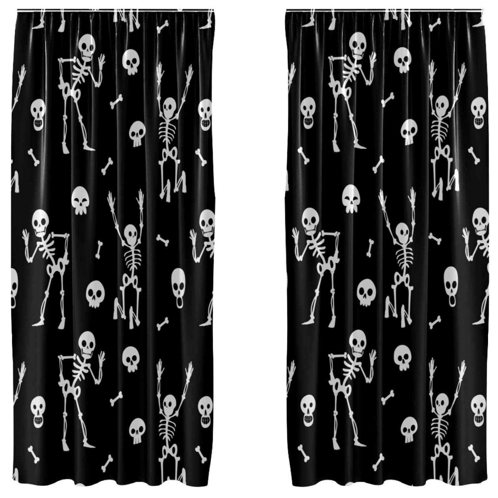 Rideaux squelette Halloween 140x213 cm lot de 2 grand format pour deco fenetre interieure