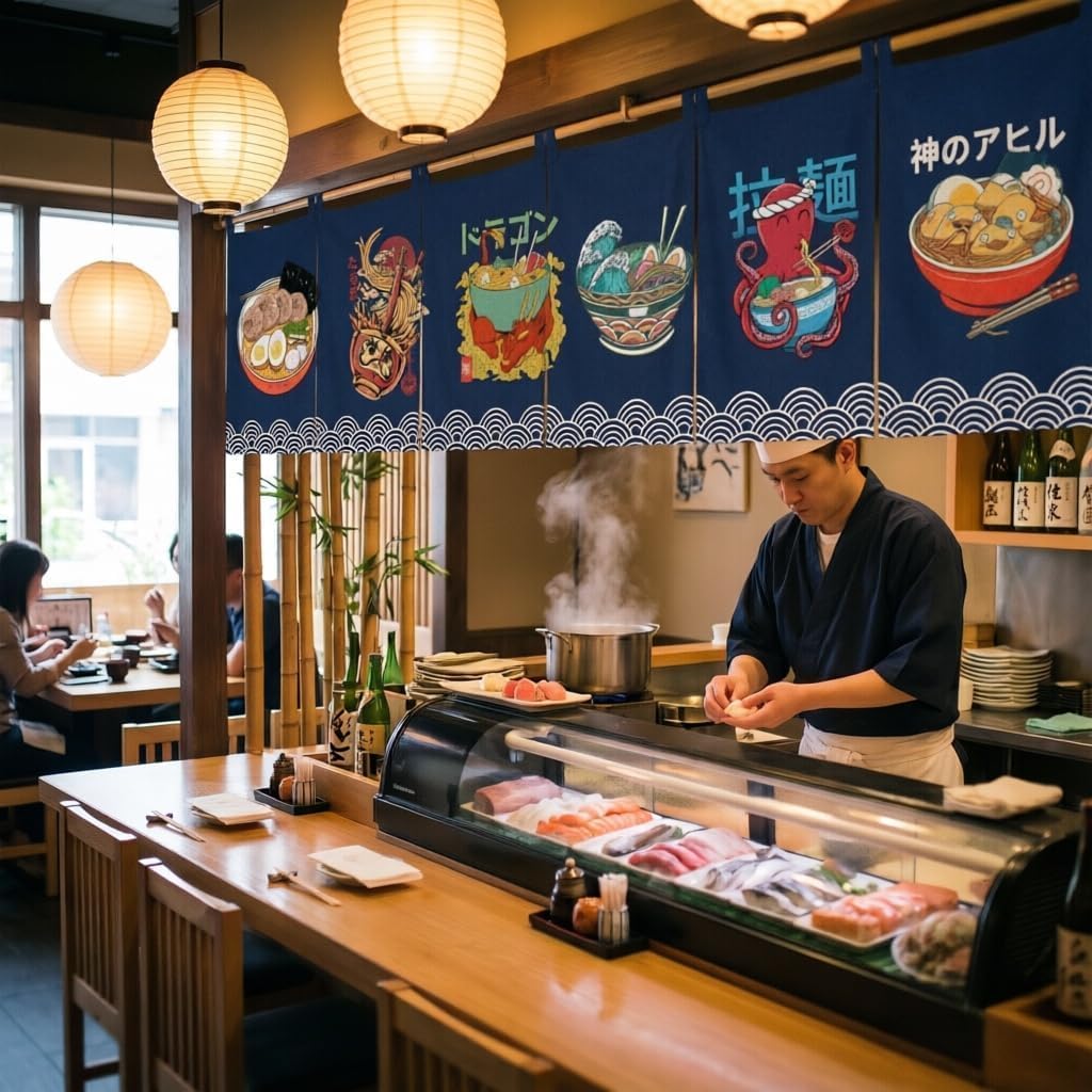 Japanese Short Sushi Noren Curtain Ramen Doorway for Izakaya Bar image 5