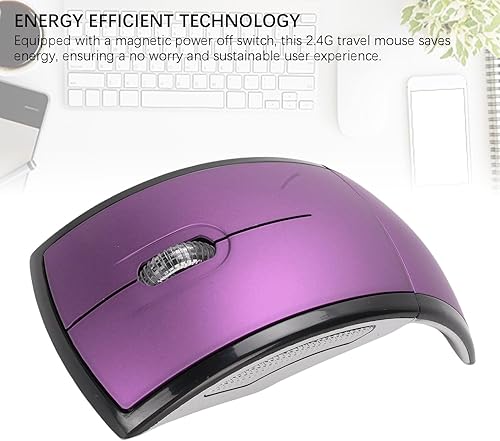 Miniatura 3 de Ratón inalámbrico plegable, mouse ergonómico portátil de 2.4 G con interruptor de apagado magnético, para computadora portátil (morado)