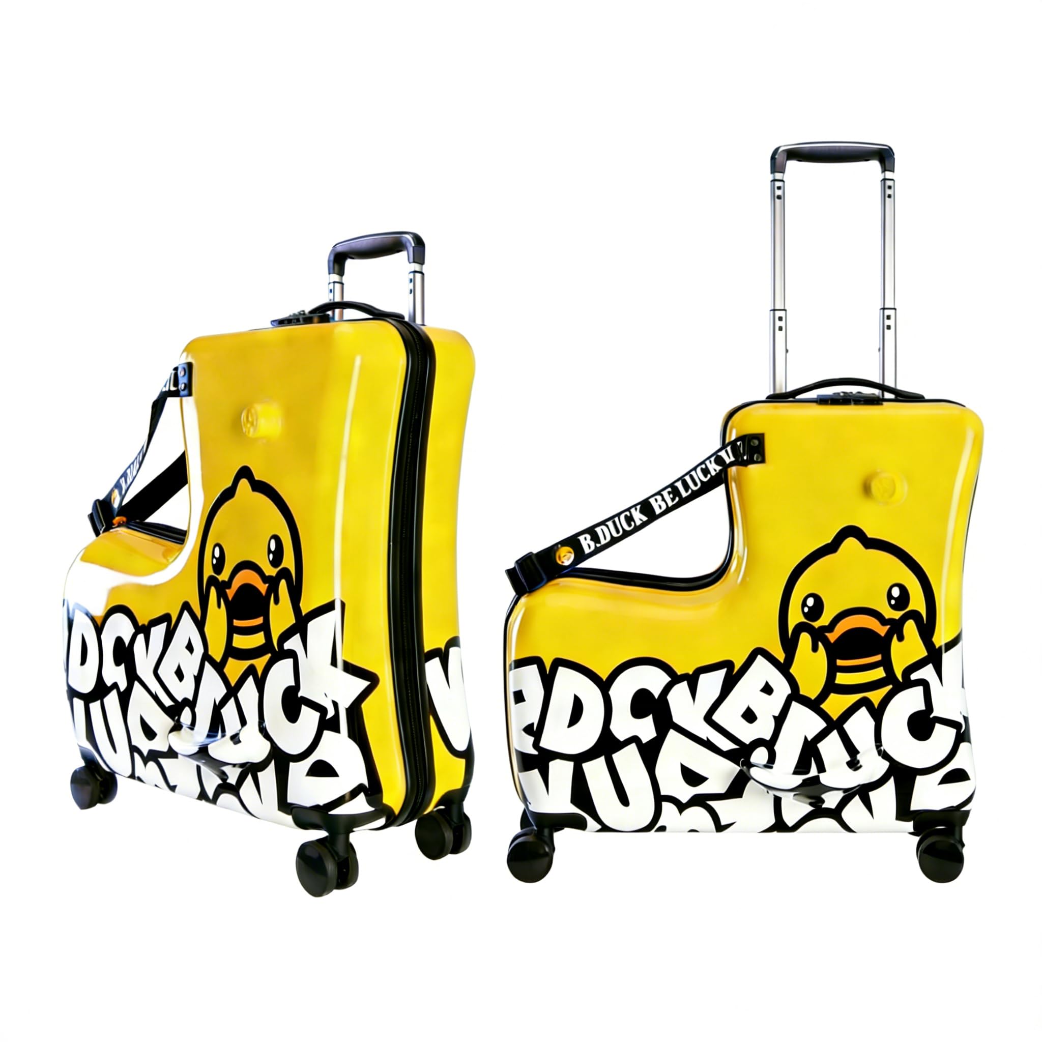 AO WEI LA OW Ride on Kids Luggage with Wheels for Girls and Boys,Hard-sided Kids Rolling Suitcase for Toddler,Carry On 21 Inch Ages 2-6,Yellow