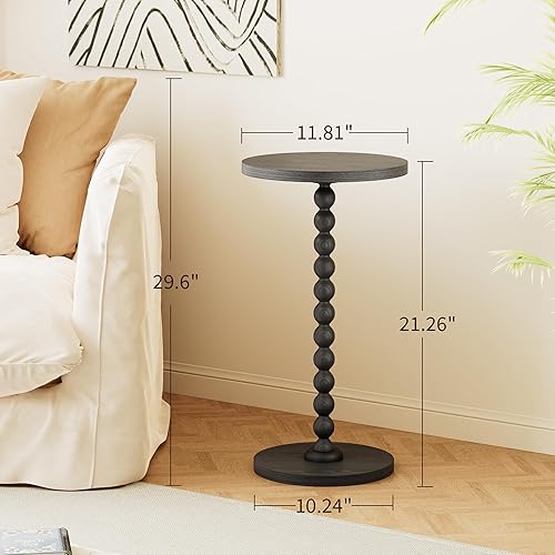 Miniatura 3 de Mesa auxiliar redonda, mesa de bebidas para espacios pequeños, mesita de noche moderna con patas de madera de goma para sala de estar, dormitorio,