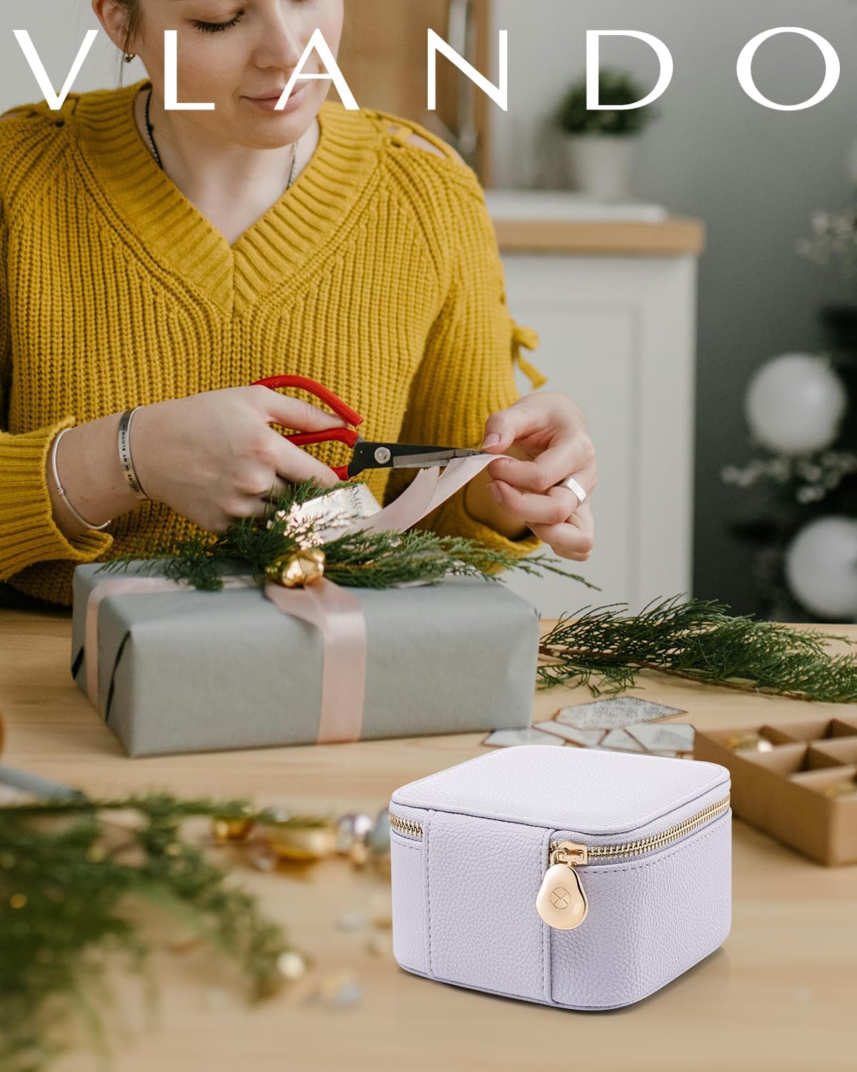 Vlando Travel Jewelry Case Organizer, Small Jewelry Box with 6 Velvet Jewelry Zipper Bags,Christmas Gifts for Women Girls Friends-Purple - Image 7