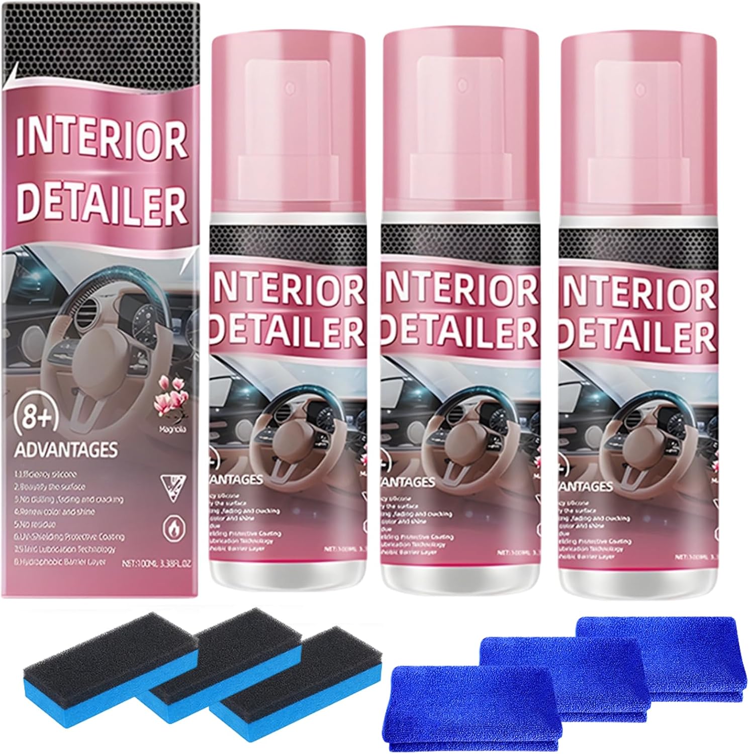 2026 Upgrade Polishing Cleaner Car Interior, Interior Detailer Spray for Cars, Multi Purpose Interior Protectant Spray, Maintenance Polishing Cleaner for Dashboards, Seats, Leather, Plastic (3 Kit)