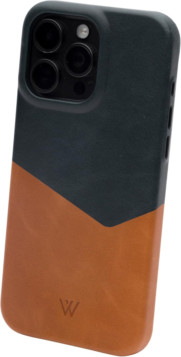 Wilken Leather Slim Phone Case Compatible with iPhone 15 | Compatible with MagSafe & Wireless Charging | Premium Top-Grain Leather Cover with Metal Buttons (15, Tan/Blue) - Image 9