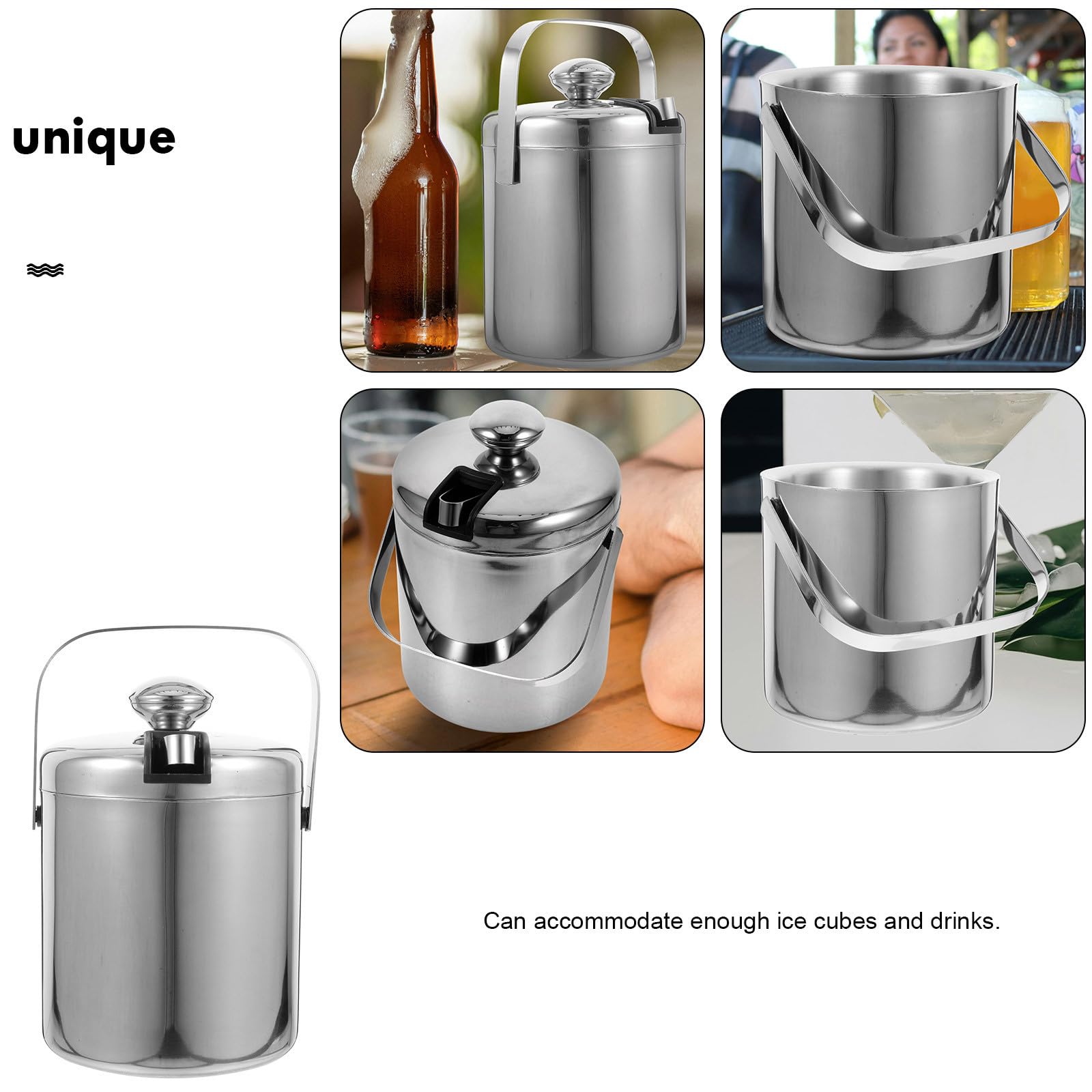 IMIKEYA Seau à Glaçons Résistant à l'abrasion Double Paroi en Acier Inoxydable avec Couvercle, Grosse Capacité pour Bar et Fête