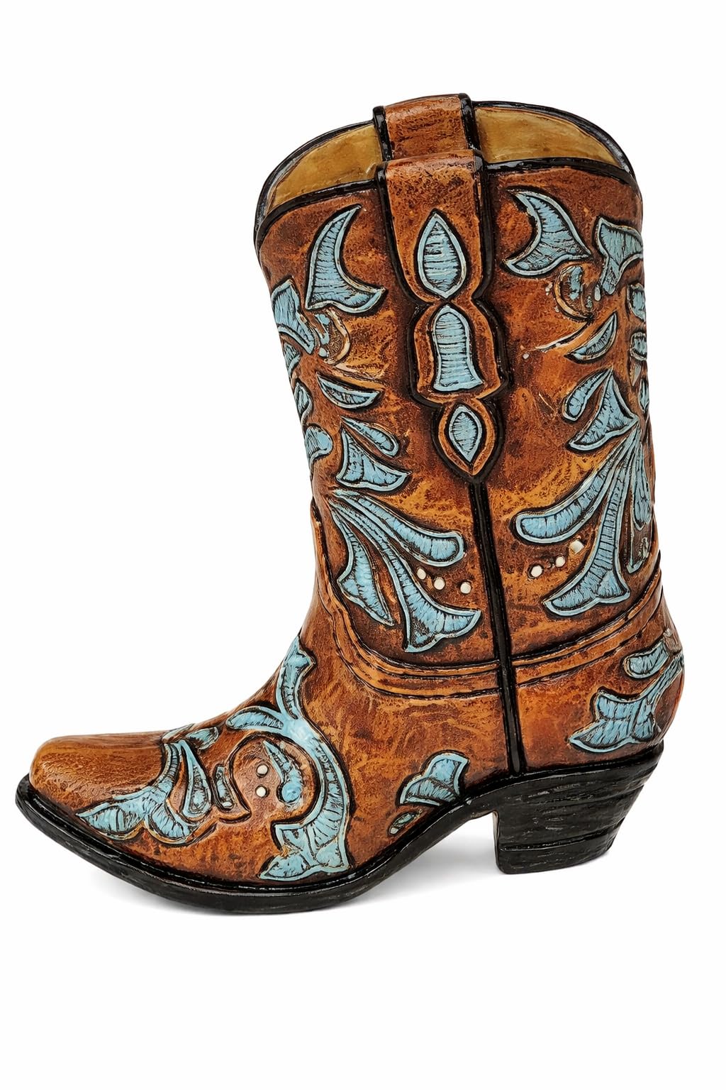 The Bridge Collection Rustic Cowboy Boot Figurine, Brown and Turquoise, Western Style Decorative Sculpture
