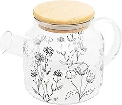 WOLFF - Chaleira de Vidro Borossilicato com Tampa de Bambu Flor 600ml