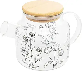 WOLFF - Chaleira de Vidro Borossilicato com Tampa de Bambu Flor 600ml