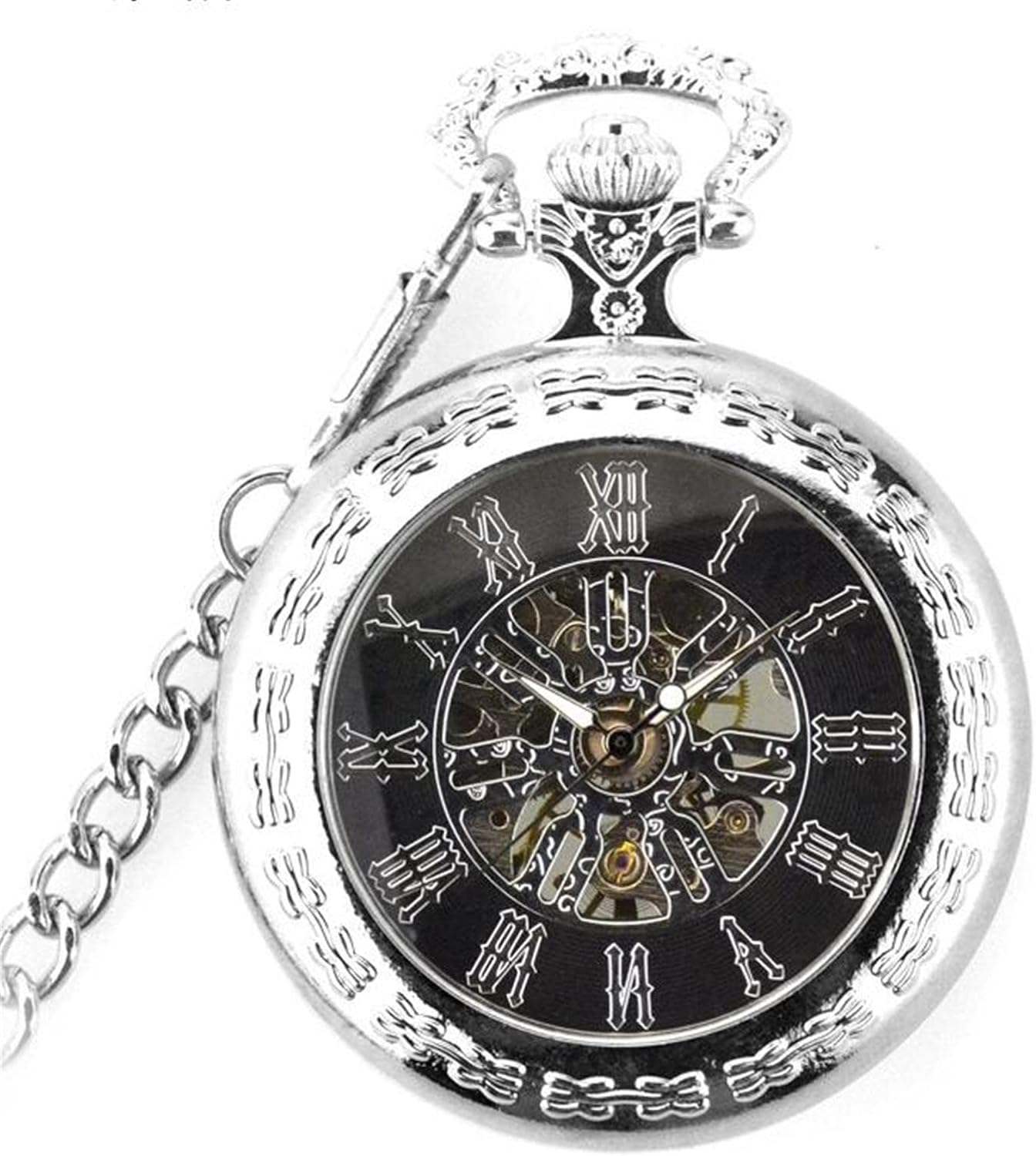 Pocket Watches for Men, Men's Vintage Pocket Watches Mechanical Steampunk Watches Clock Pendant with Chain Box Best(Silver)