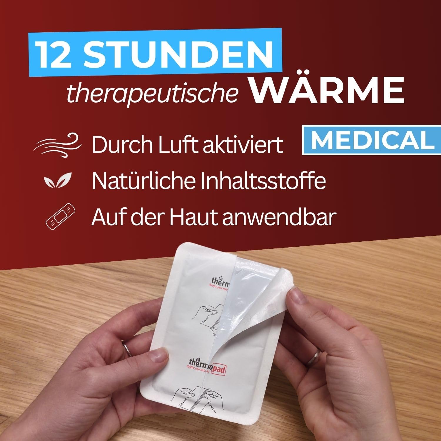THERMOPAD Medical Lot de 30 pansements chauffants médicaux pour maux de dos – 5, 10 ou 30 pansements chauffants médicaux – Chaleur profonde pendant 12 heures pour soulager les tensions musculaires