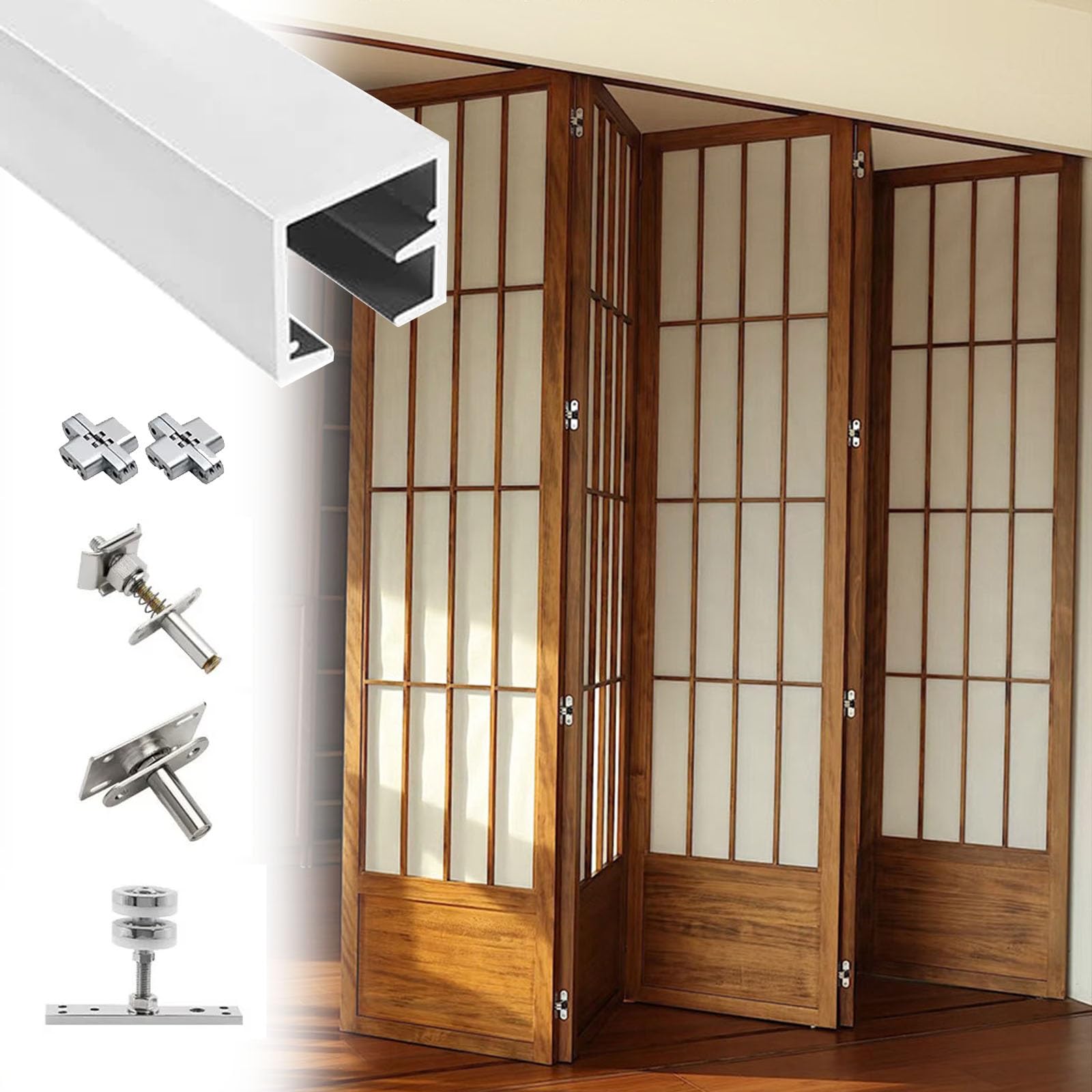 Bi-Folding Sliding Barn Door Hardware Track Kit, Aluminum Replacement Folding Door Tracks for 2/3/4/6 Doors, with Heavy Duty Hanging Roller(3 Door 300cm/118.1in)