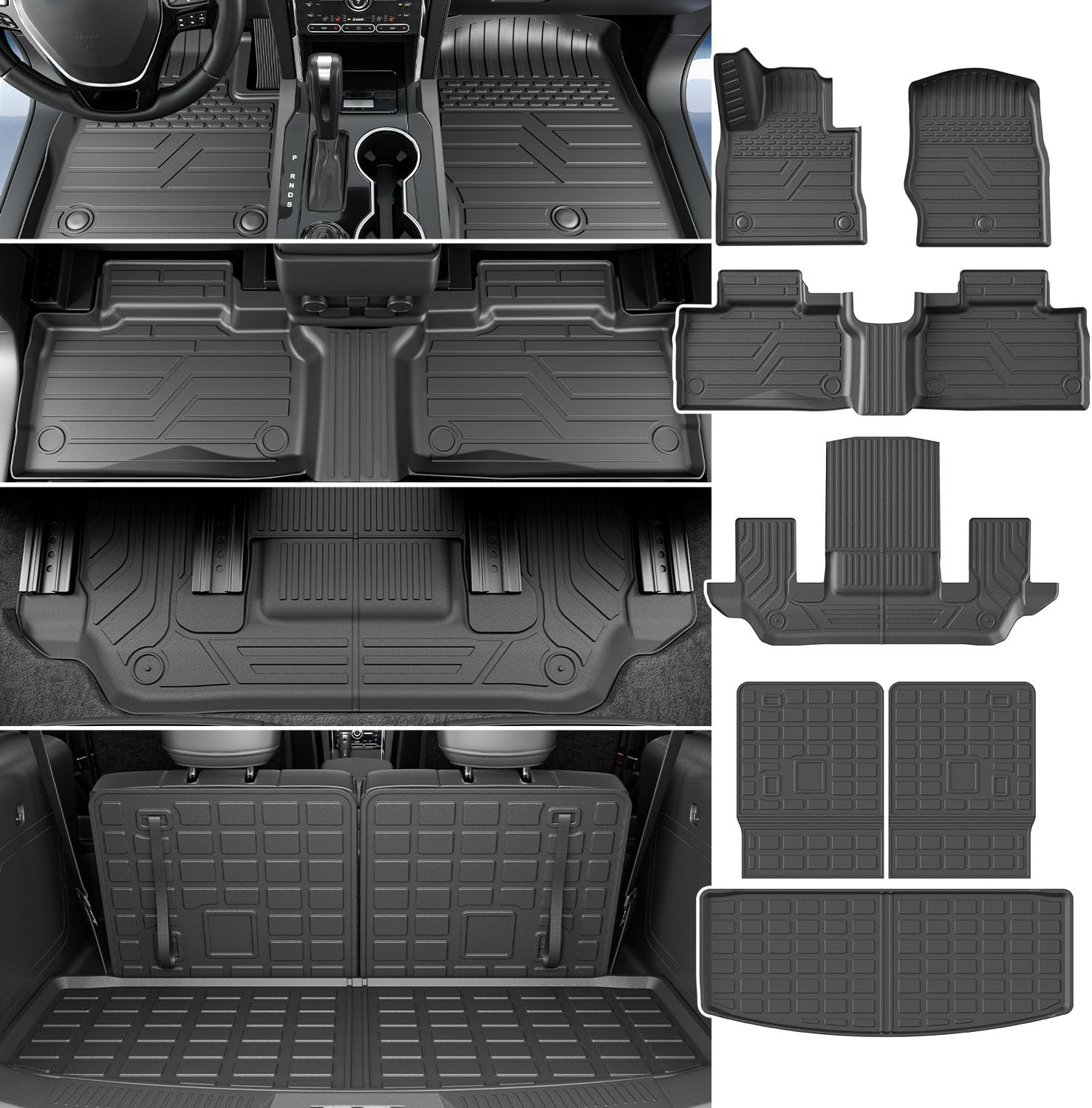powoq 6 Seats Floor Mat Compatible with 2020-2026 Ford Explorer Cargo Mat Backrest Trunk Liner TPE Cargo Floor Liner Replacement for 2020-2026 Ford Explorer Accessories