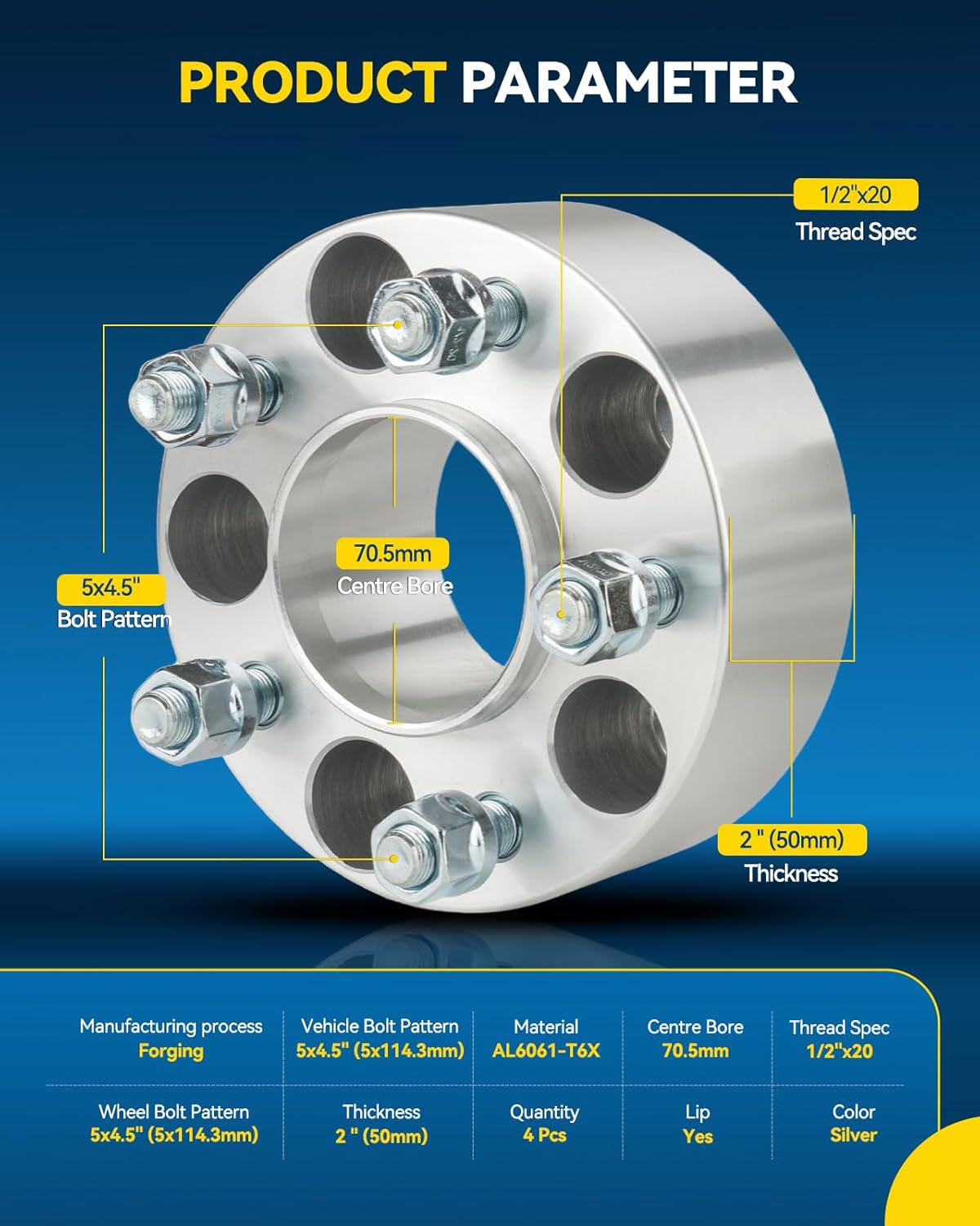 PHILTOP 5x4.5 2" Wheel Spacers for Edge,4 Pcs 5x114.3mm Hub Centric Wheel Spacers with 70.5mm Hub Bore 1/2" x20 Studs fit for Edge, Mustang, Ranger, Explorer, Wrangler, Taurus, Cherokee