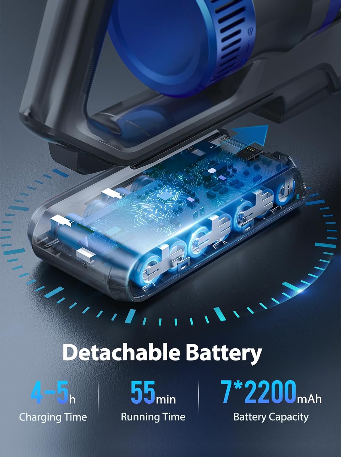 Detachable battery of the BuTure VAC JR500 Cordless Vacuum Cleaner