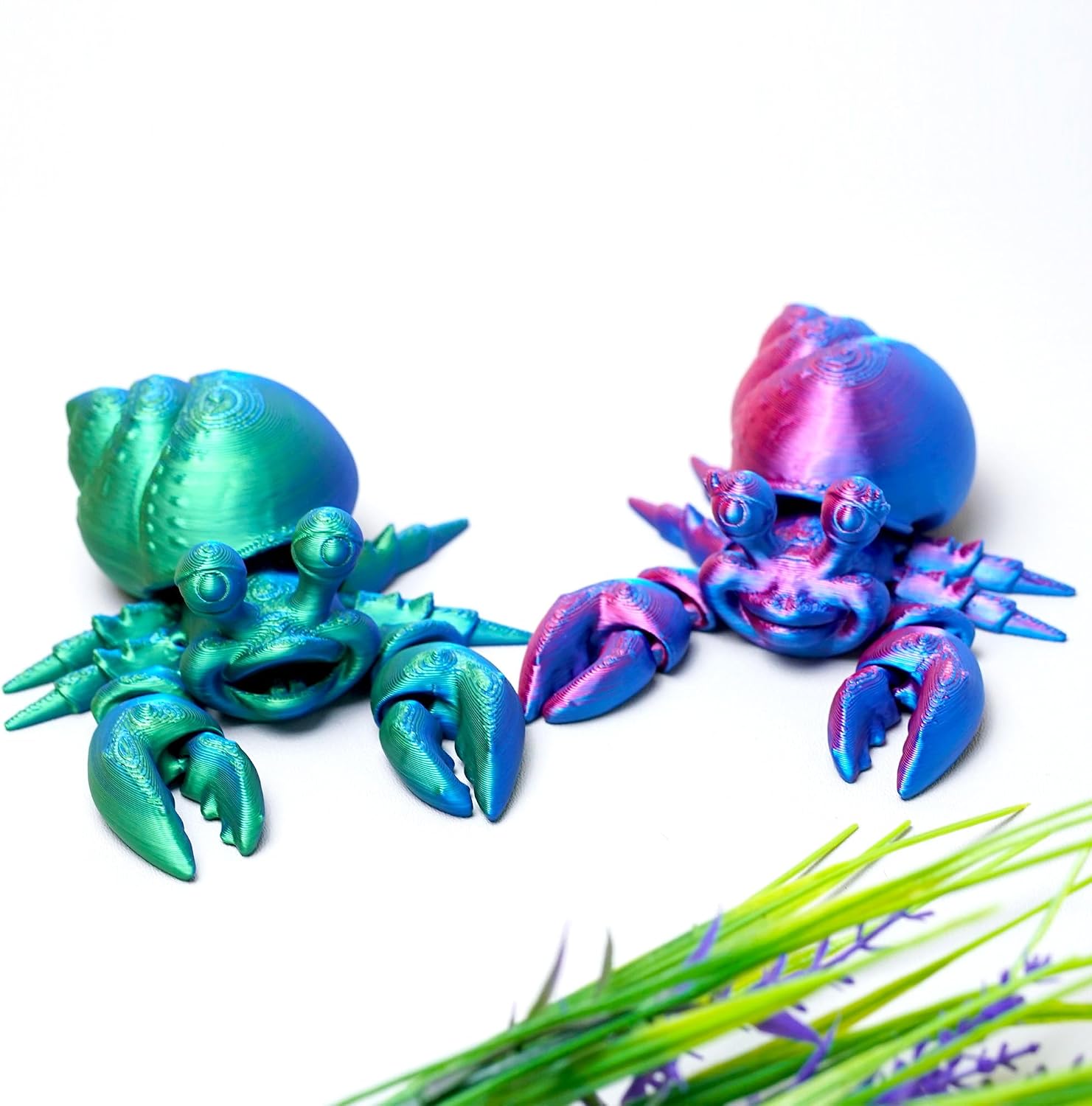 2pcs 3D Printed hermit crab Model,Flexible Realistic Articulated Animal Fidget Toys,Mystery Figurines Gifts for Easter Basket Stuffers,Executive Desk Funny Décor and Festival Collectible (RB+GB)